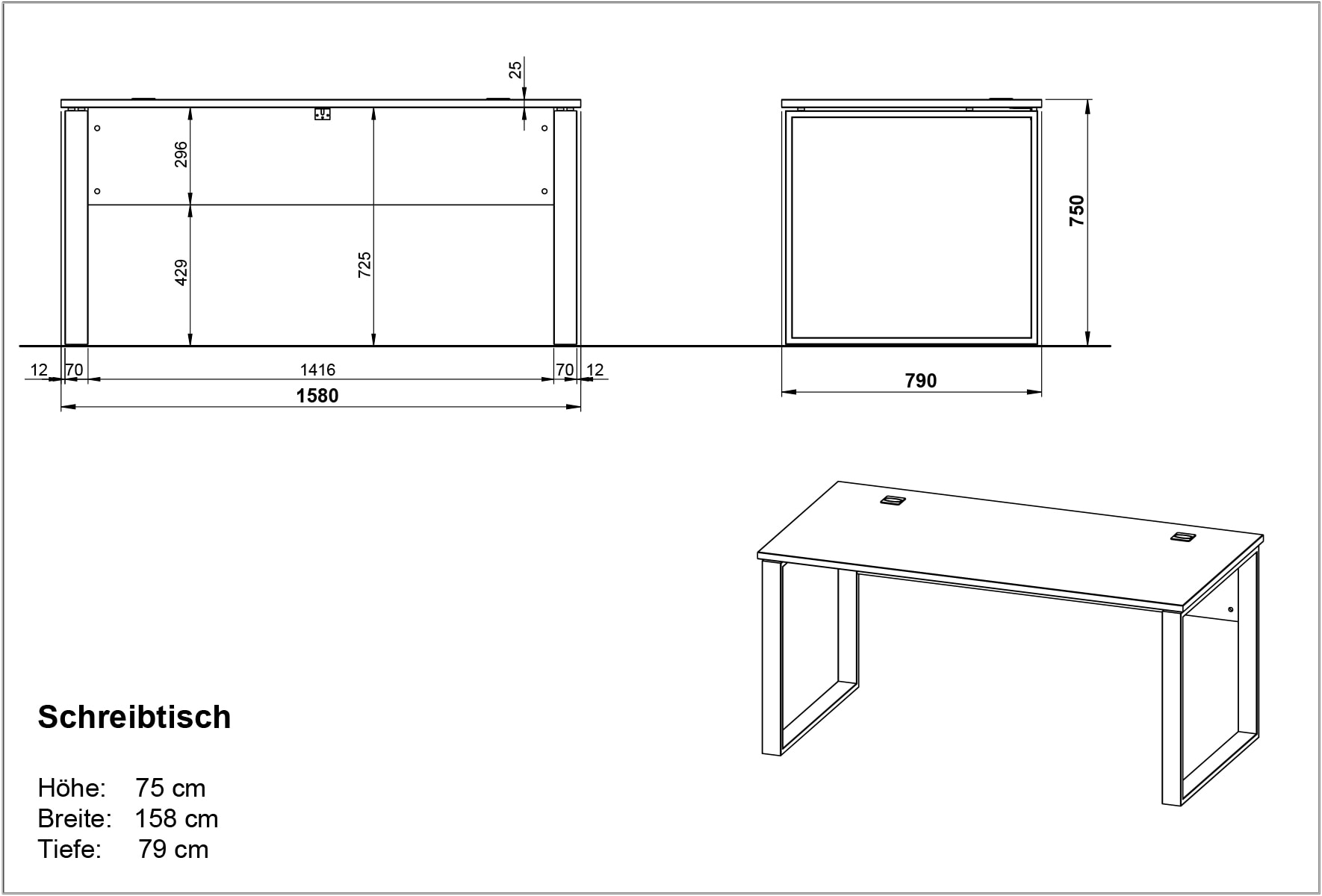 GERMANIA Schreibtisch »Altino«, Kufen aus Metall, 2x Kabeldurchlass, Breite 160 cm, Made in Germany