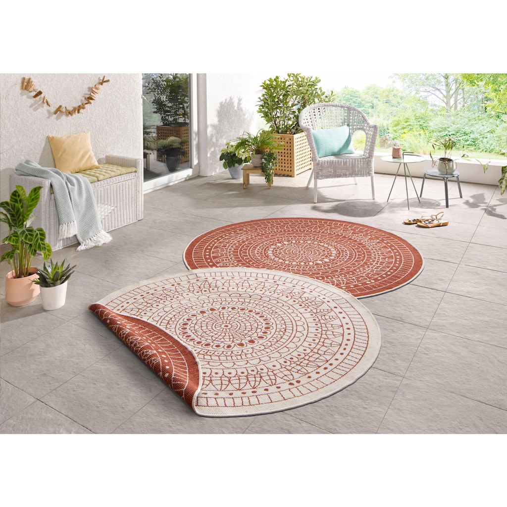 NORTHRUGS Teppich »Porto Wendeteppich«, rund, In-& Outdoor, Wetterfest, Balkon, Garten, Wohnzimmer, Wasserfest