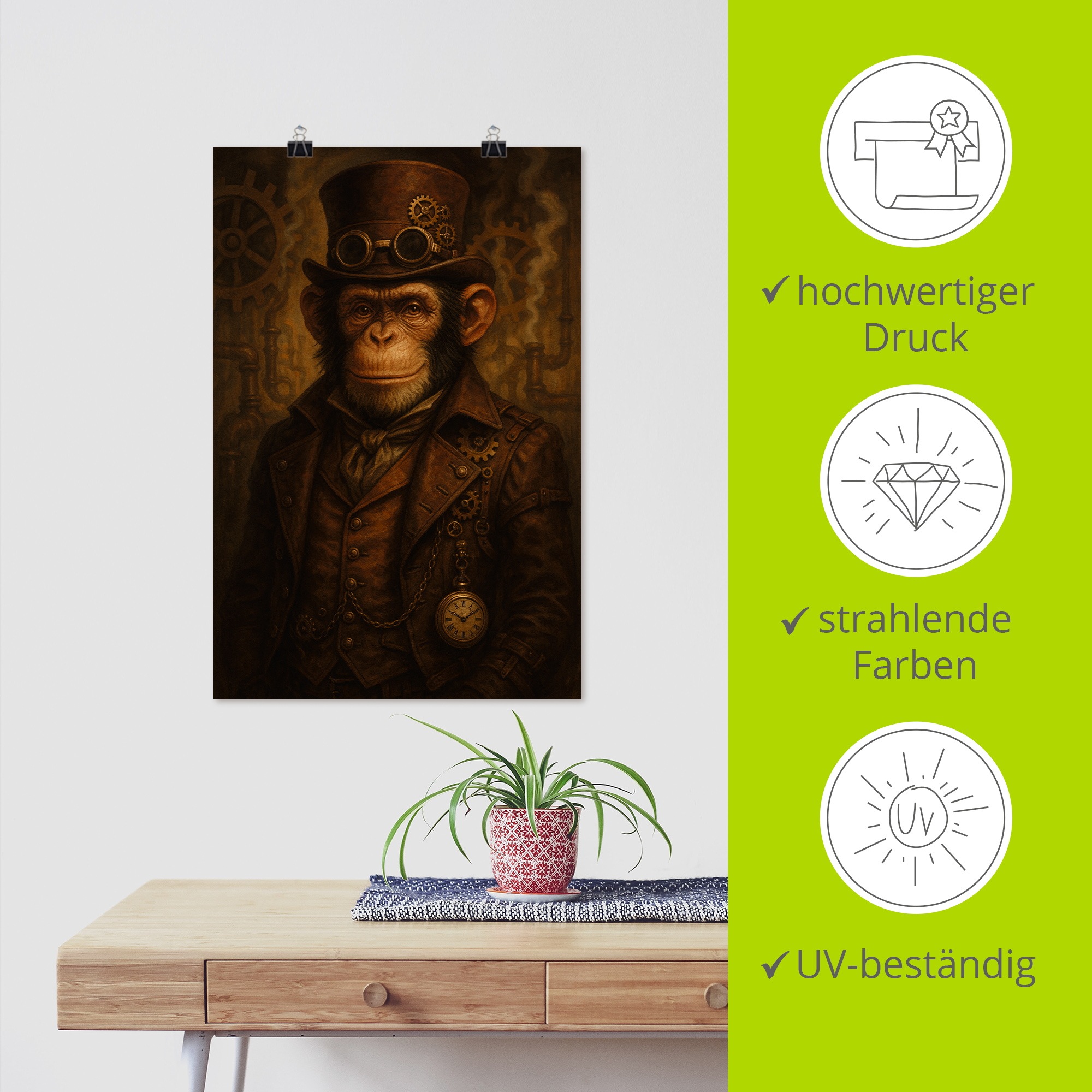 ARTLAND Affiche Singe Steampunk Marron 40x60cm 2