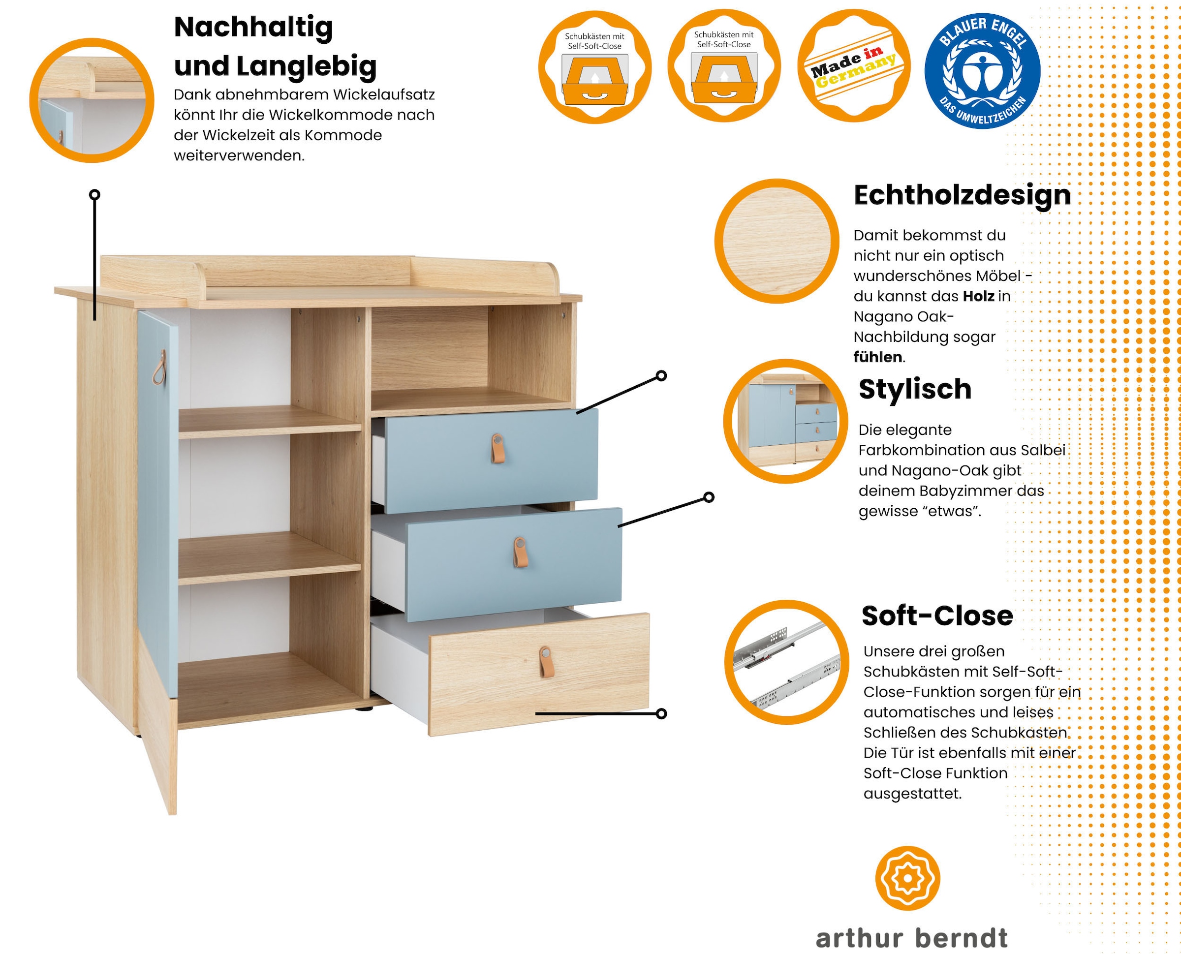 arthur berndt Babyzimmer-Komplettset »Babyzimmer-Set »Roofy« 3-teilig mit 1-türigem Kleiderschrank«, (Set, 3 tlg., Babymöbel-Set »Roofy« Kleiderschrank,Kinderbett+Wickelkommode)