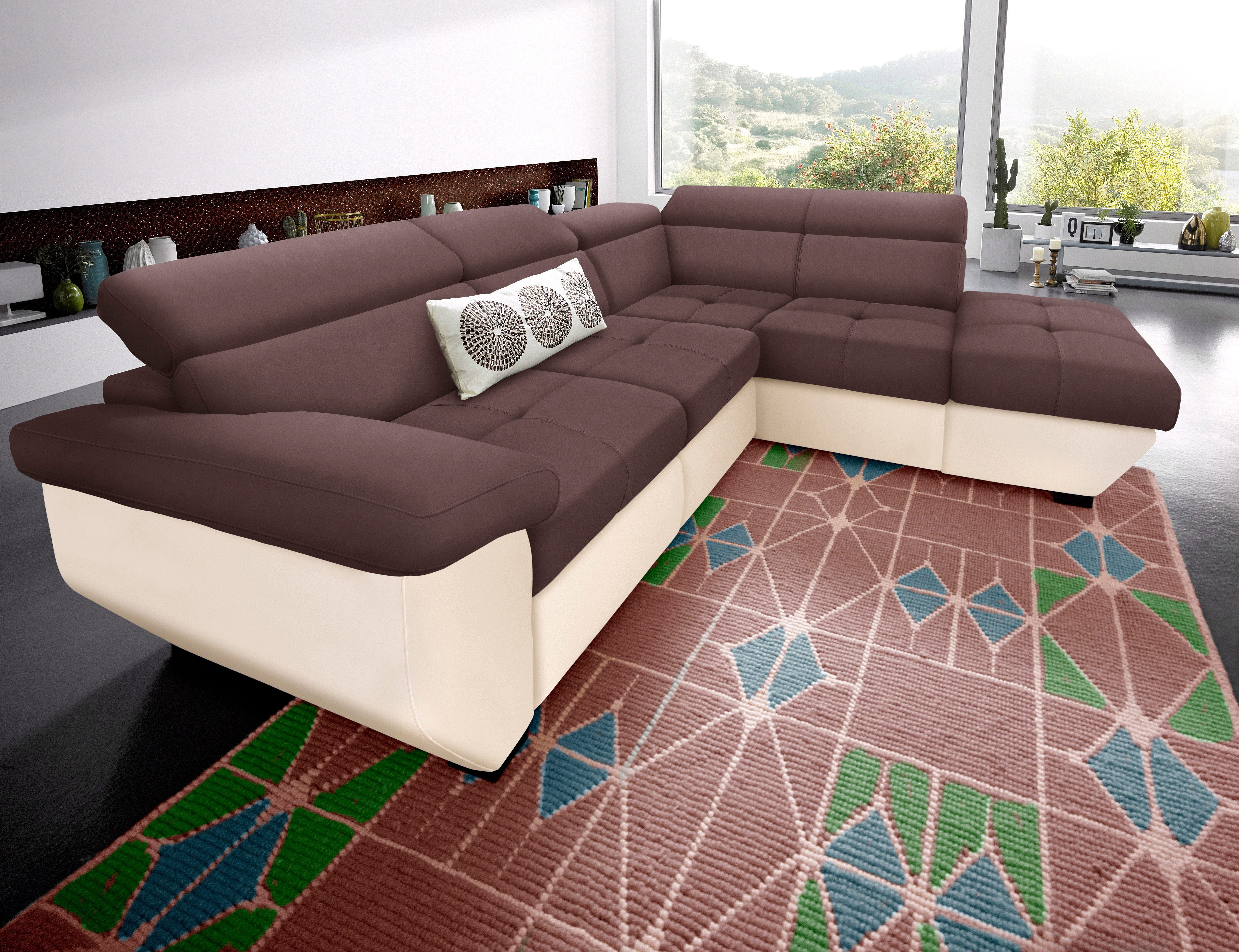 COTTA Ecksofa "Speedway L-Form, B: 262cm, moderne Couch, bequeme Wellenunterfederung," Kopfteilverstellung, optional Schlaffunktion & Bettkasten
