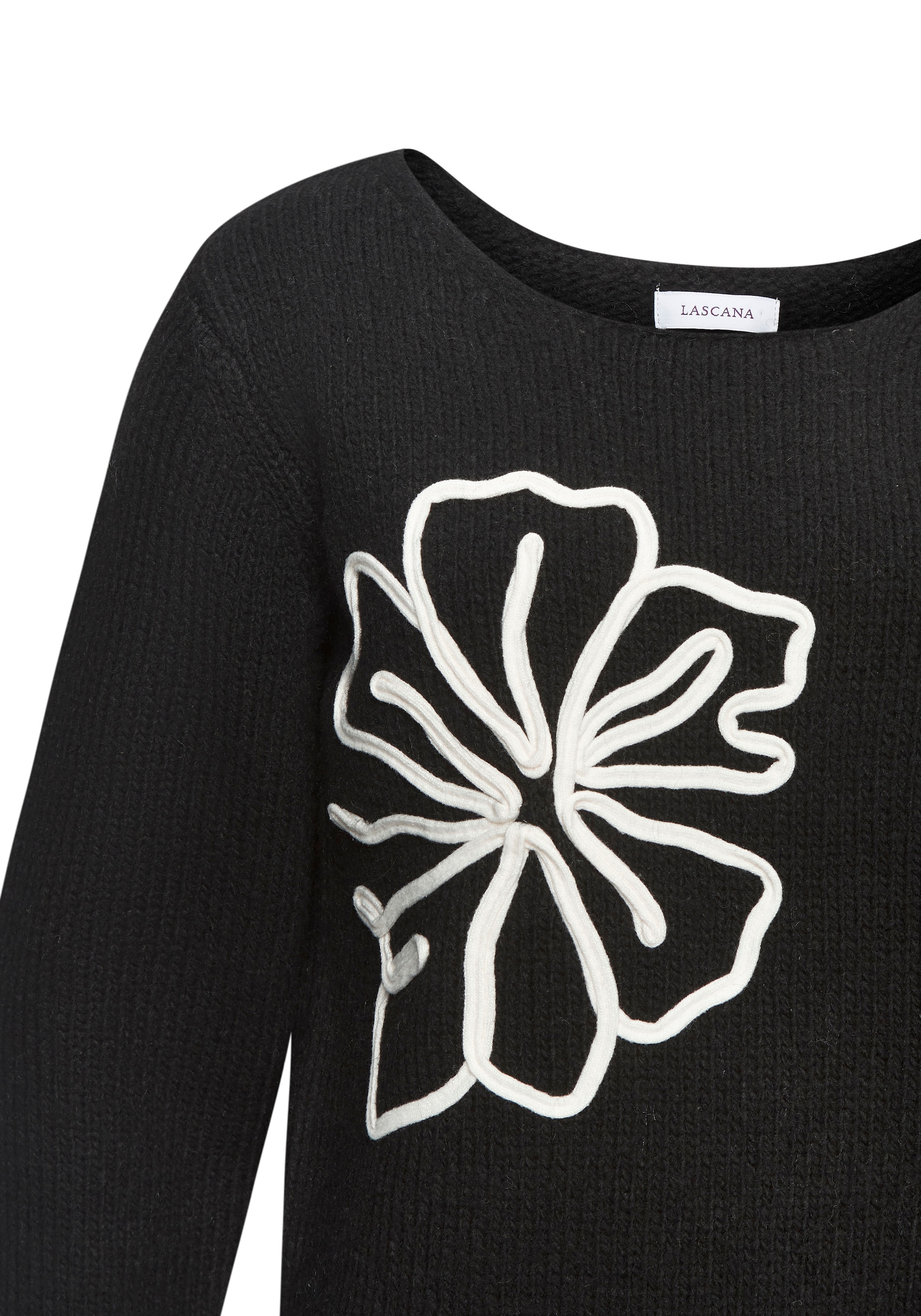 LASCANA Strickpullover, mit Blumen-Applikation, Winterpullover, modisch