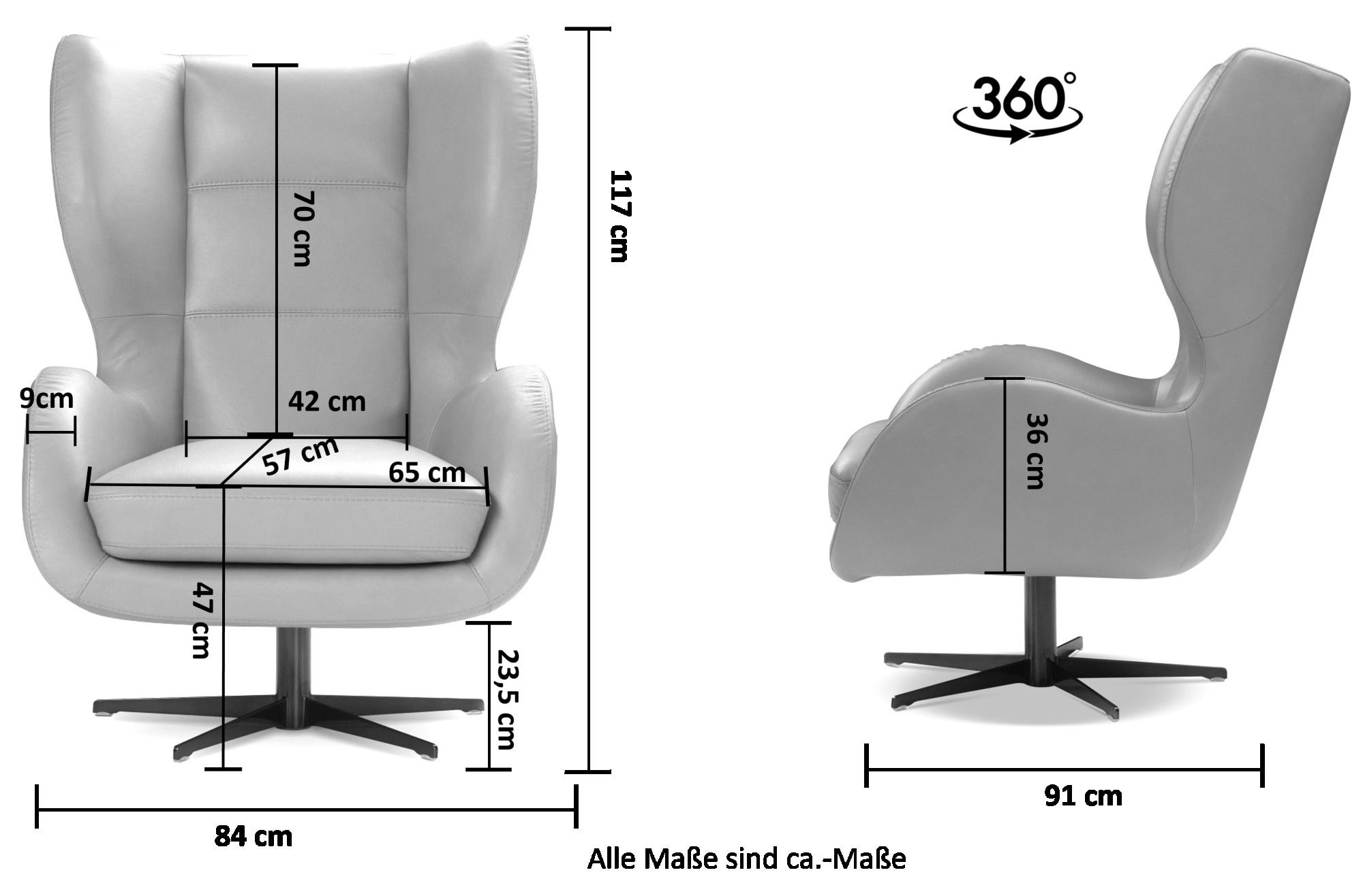 Nicoletti Home Drehsessel »Artis,Fernsehsessel,Wohnzimmer-Sessel,Bürosessel,Chefsessel«, (2 St.), 360° grad drehbar,hochwertige Leder-Qualität,Metallfuss,Made in Italy