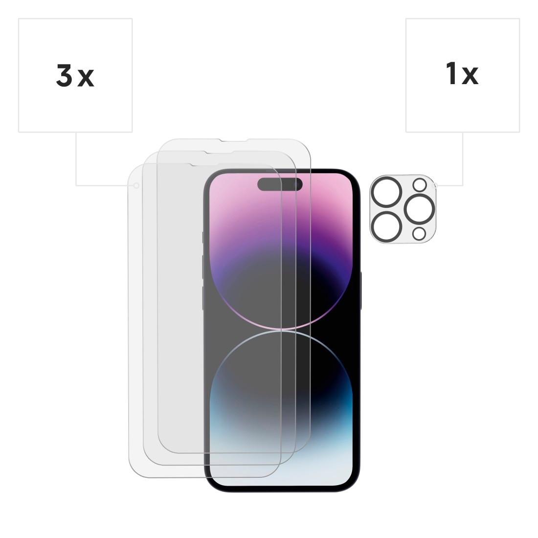 Hama Displayschutzglas »Schutzglas-Set für iPhone 14 Pro«, 3x Displayschutz, 1x Kameraschutz