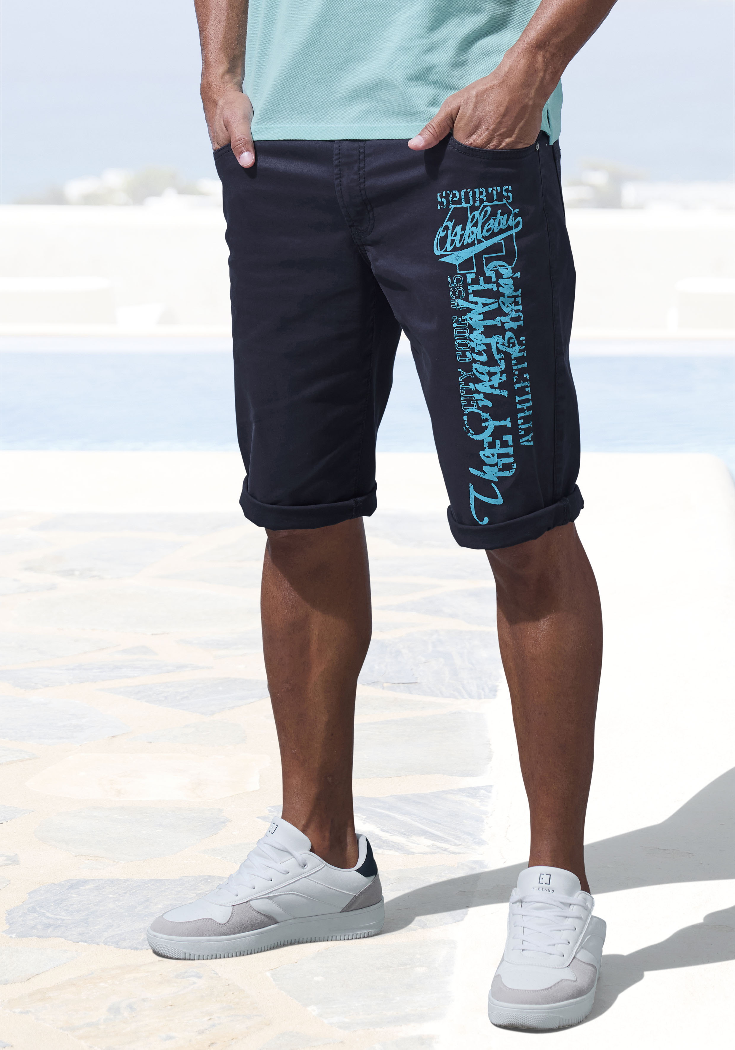 John Devin Bermudas "- bedruckte Sommer Shorts aus elastischer Baumwollmischung" mit großem Druck auf dem Bein, 3/4 Shorts