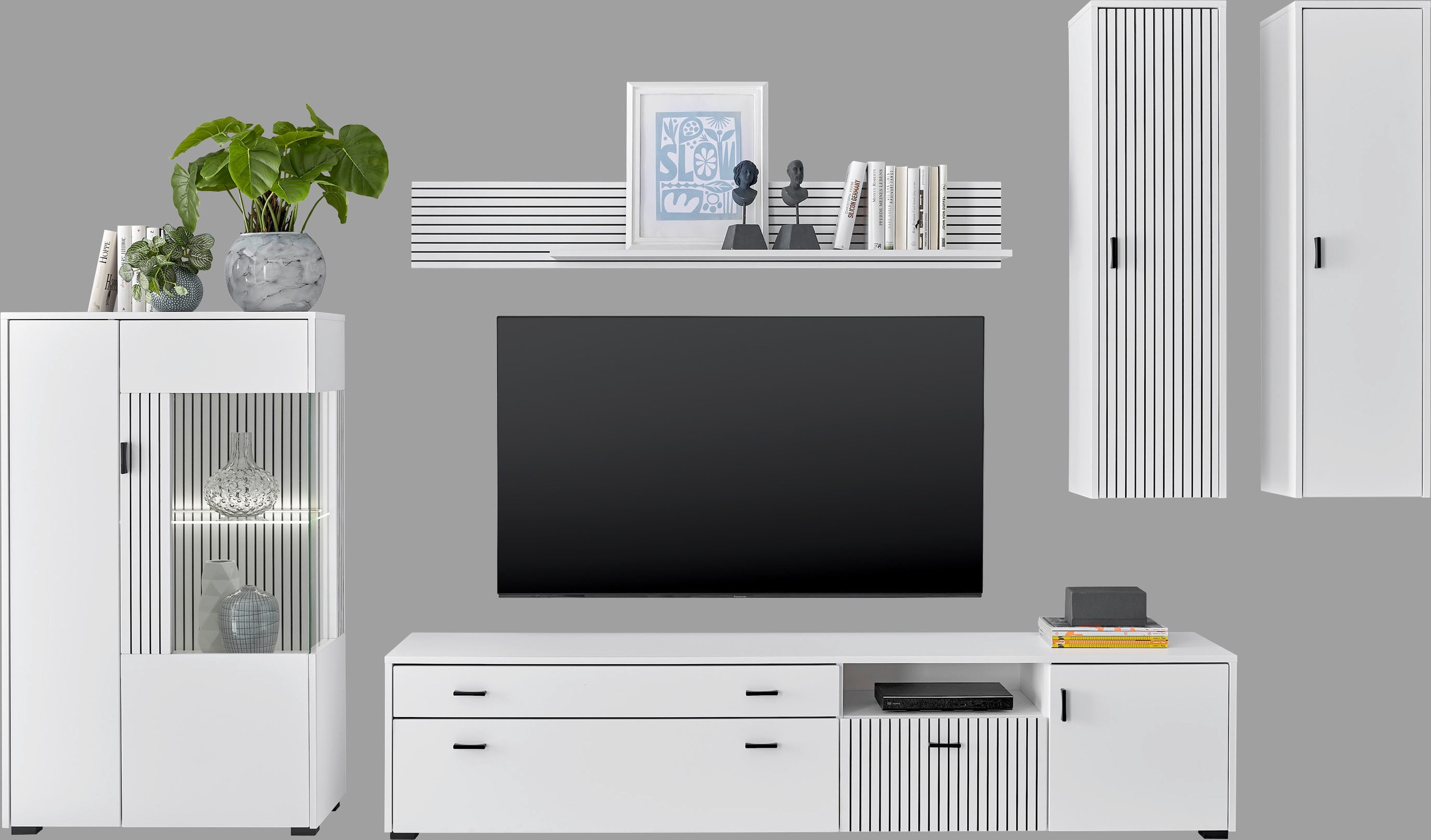INOSIGN Wohnwand "HUDSON", (Set, 5 St.), mit moderner Rillenoptik, Griffe a günstig online kaufen