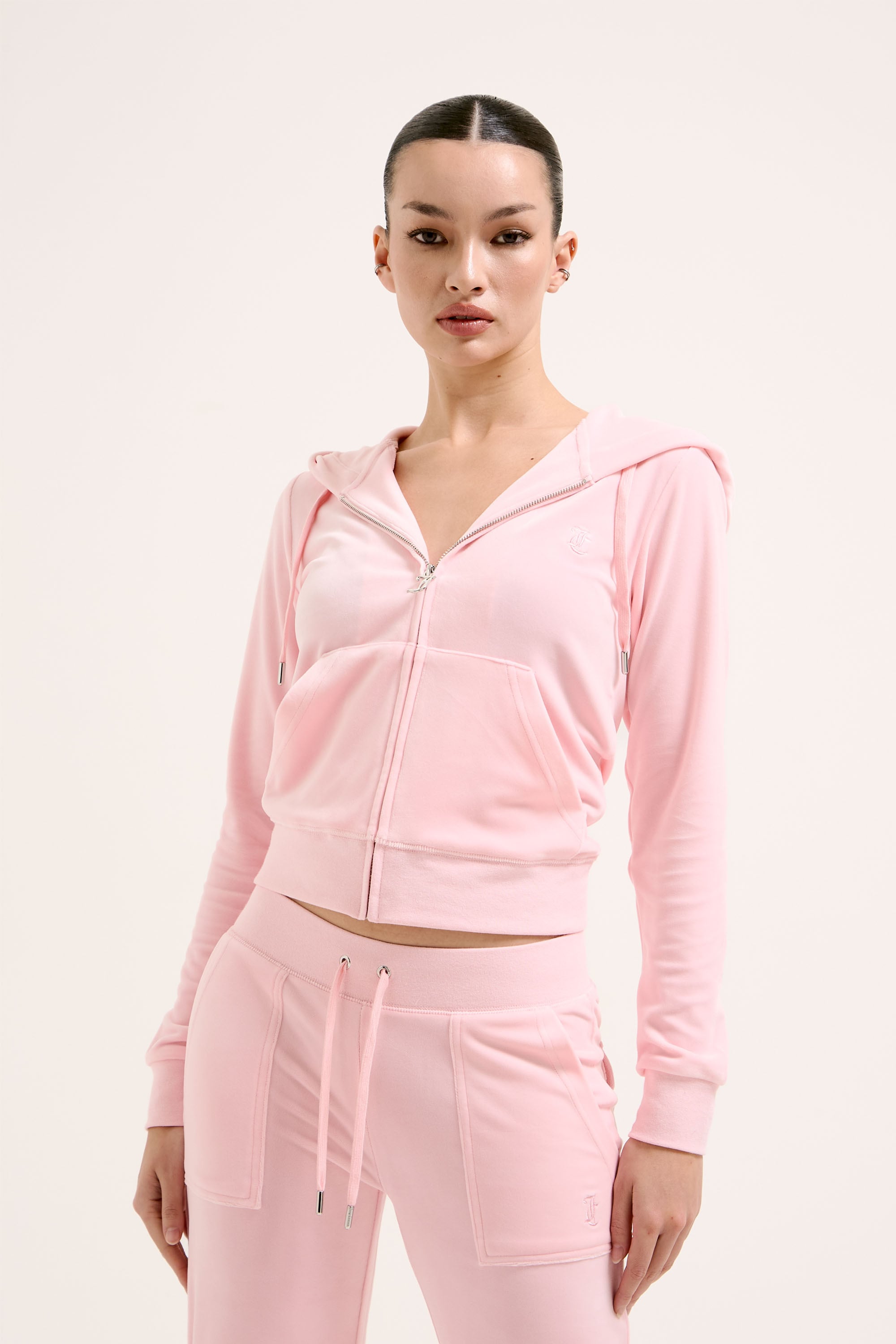 Juicy Couture Kapuzennickijacke »ROBERTSON HOODIE Damen«, mit Kapuze, Trainingsjacke Damen, Sweatjacke mit Kapuze, Velour, mit Glitzer, Sale