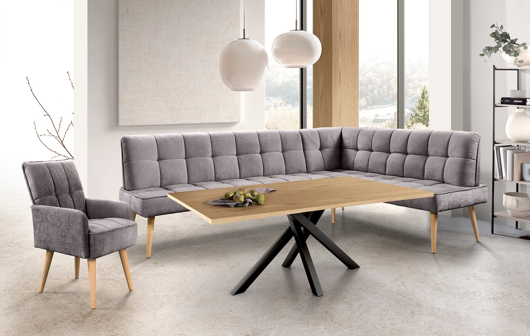 exxpo - sofa fashion Eckbank "Latte" moderne Sitz- und Rückensteppung, bequem und elegant, hoher Holzfuß