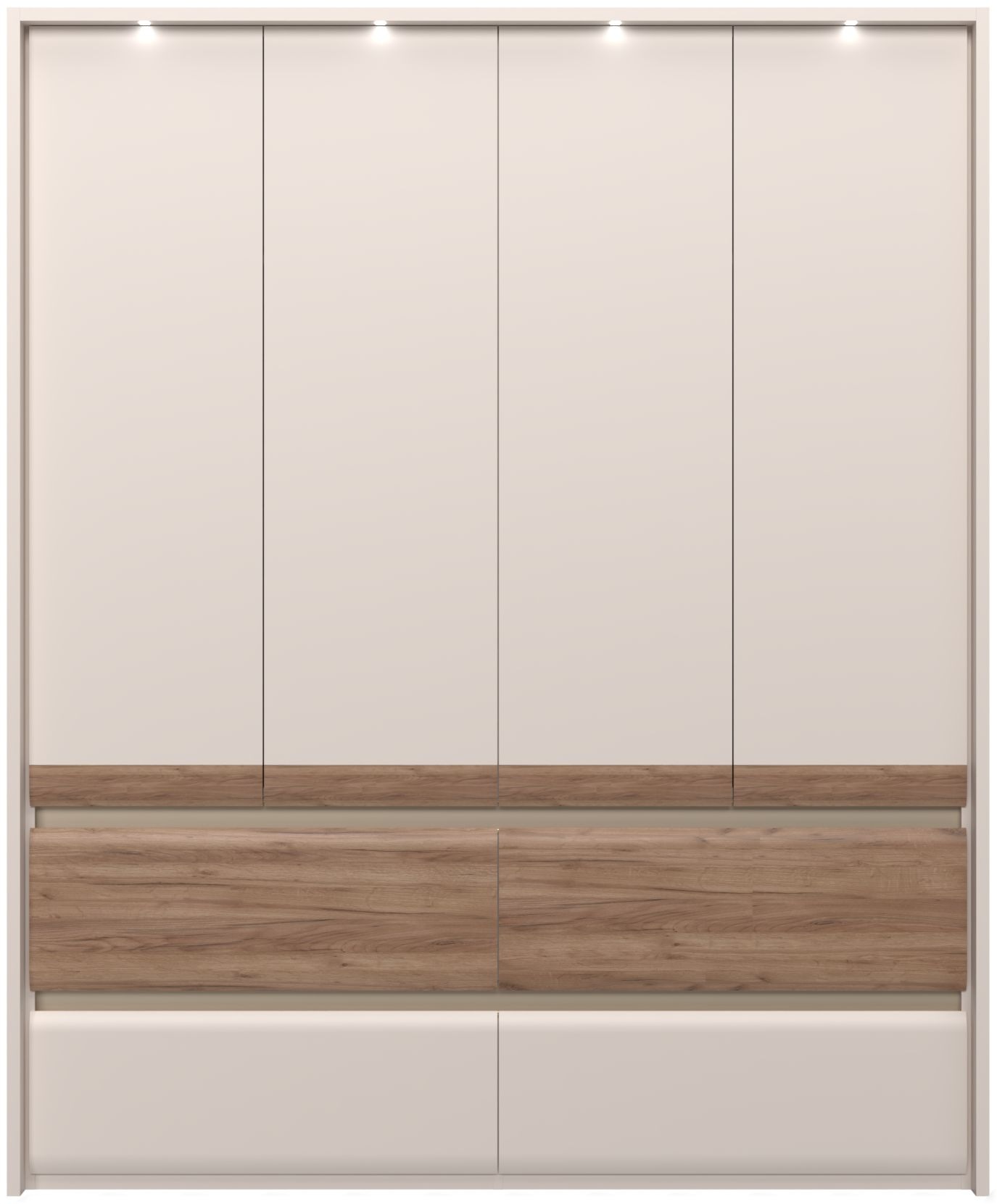OTTO home Kleiderschrank "Invictus, UV lackiert, kratzfest, FSC-zertifiziert, grifflose Optik" abgerundete Schubladen aus MDF im Holzdekor, soft-close, mit Beleuchtung und Passpartourahmen, hoher Schrank (226cm), 6 Breiten