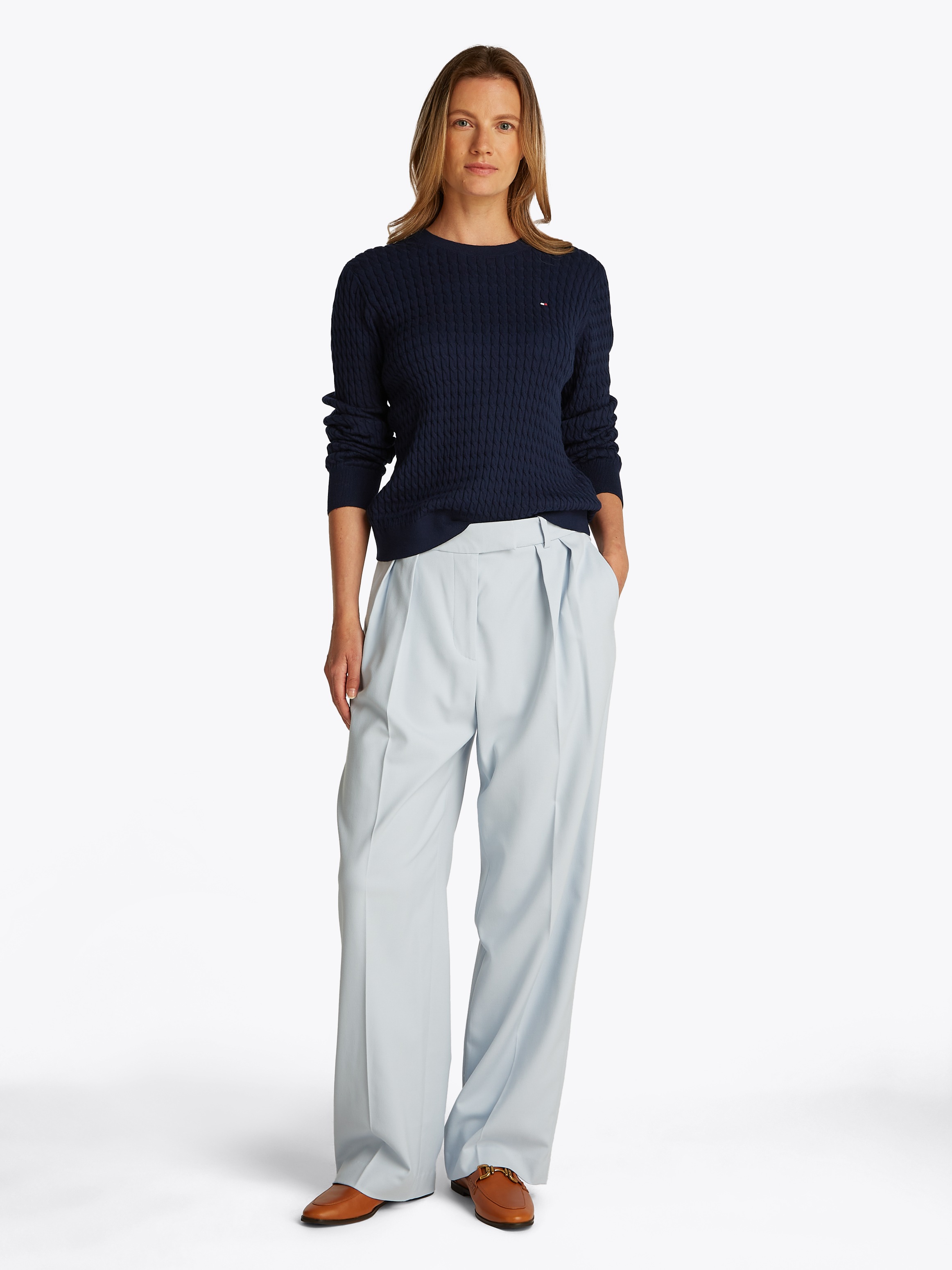 Tommy Hilfiger Rundhalspullover »CO CABLE C-NK LS SWEATER«, mit Zopfmuster