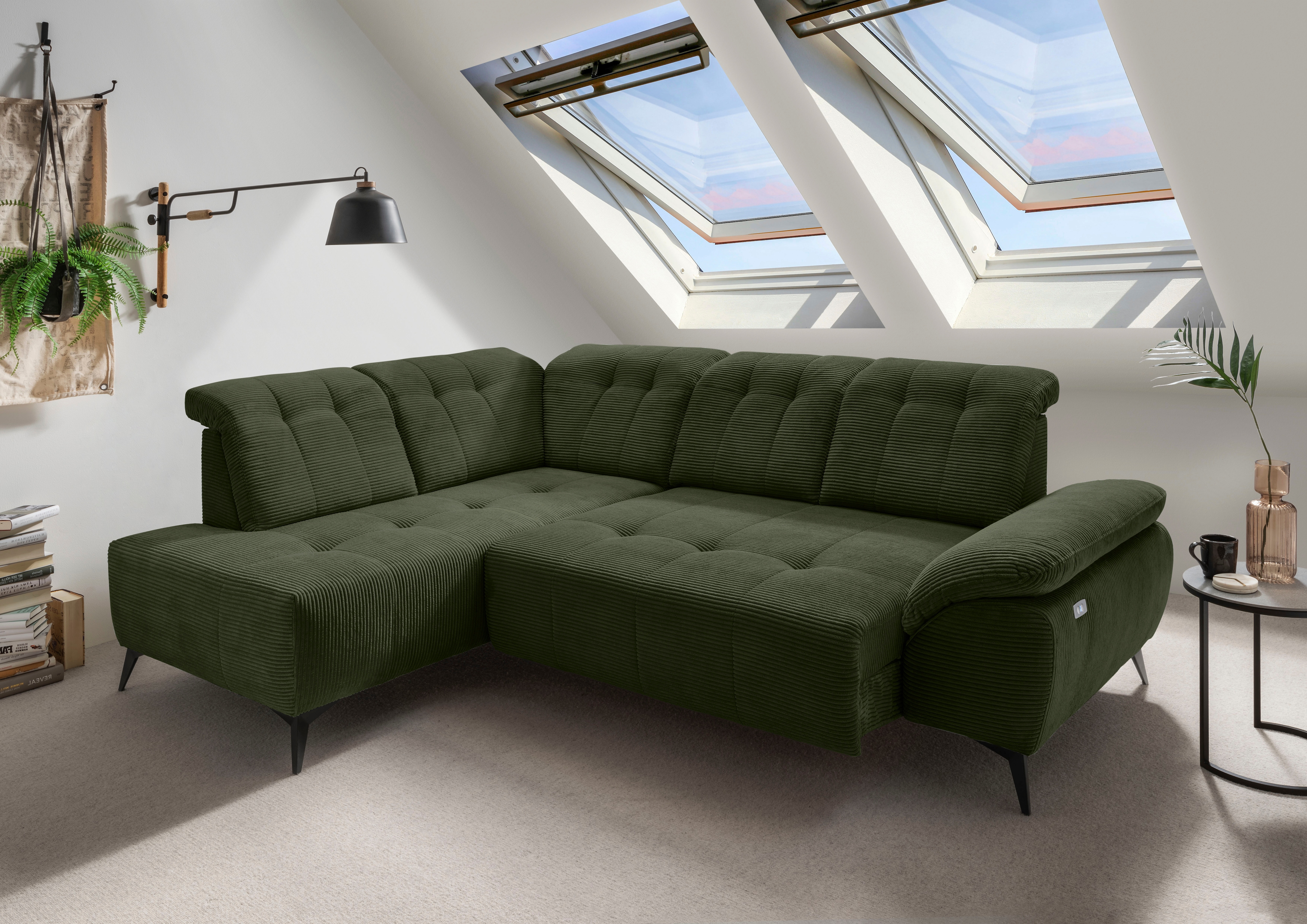 Home affaire Ecksofa "Fiore modern, bequeme Armlehne, tolle Detailverarbeitung, L-Form" elektrischer Sitzvorschub und Kopfstützen höhenverstellbar