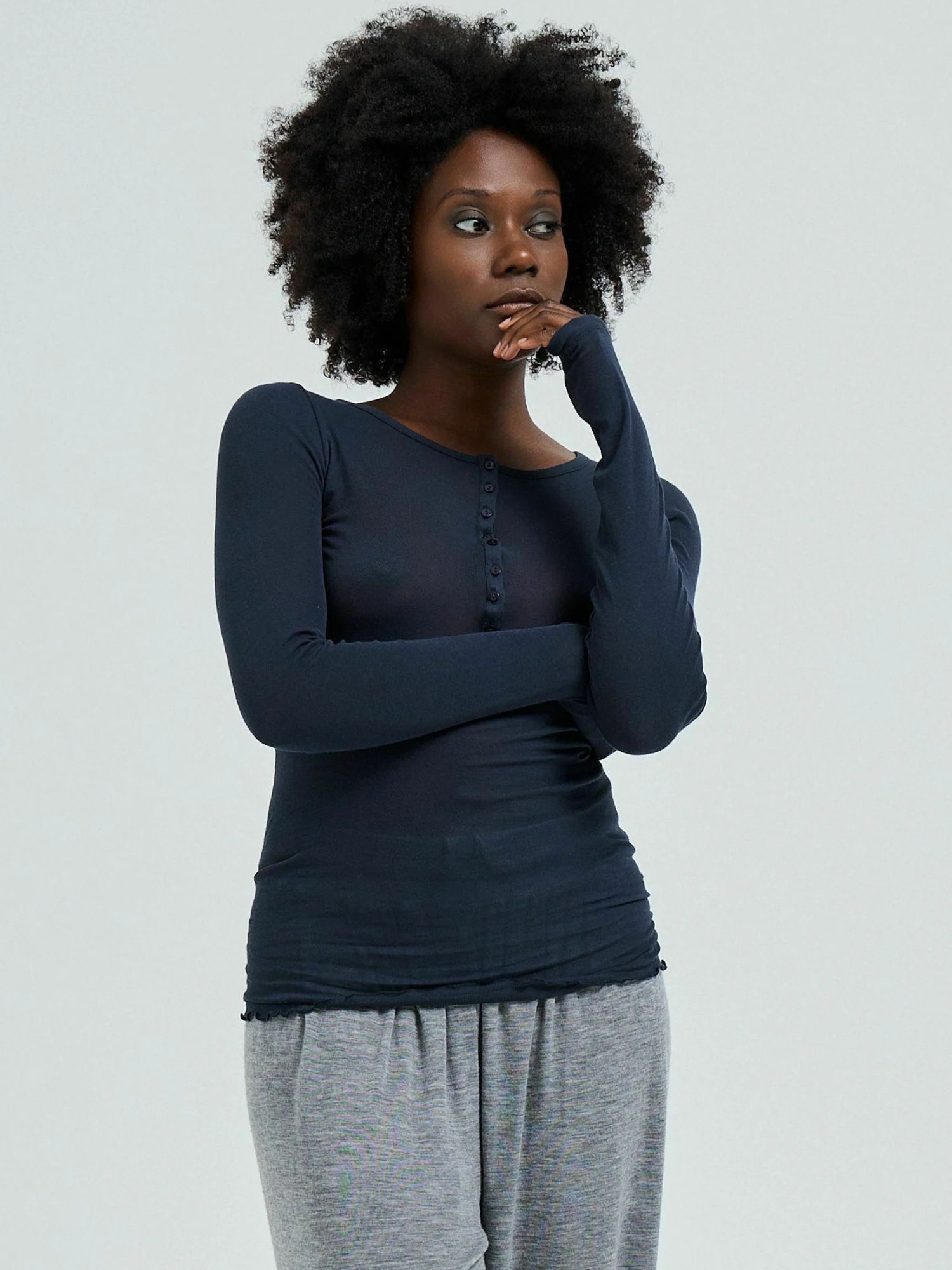 Seamless Basic Langarmhemd »Seamless Basic Shirt Cotton Granddad«