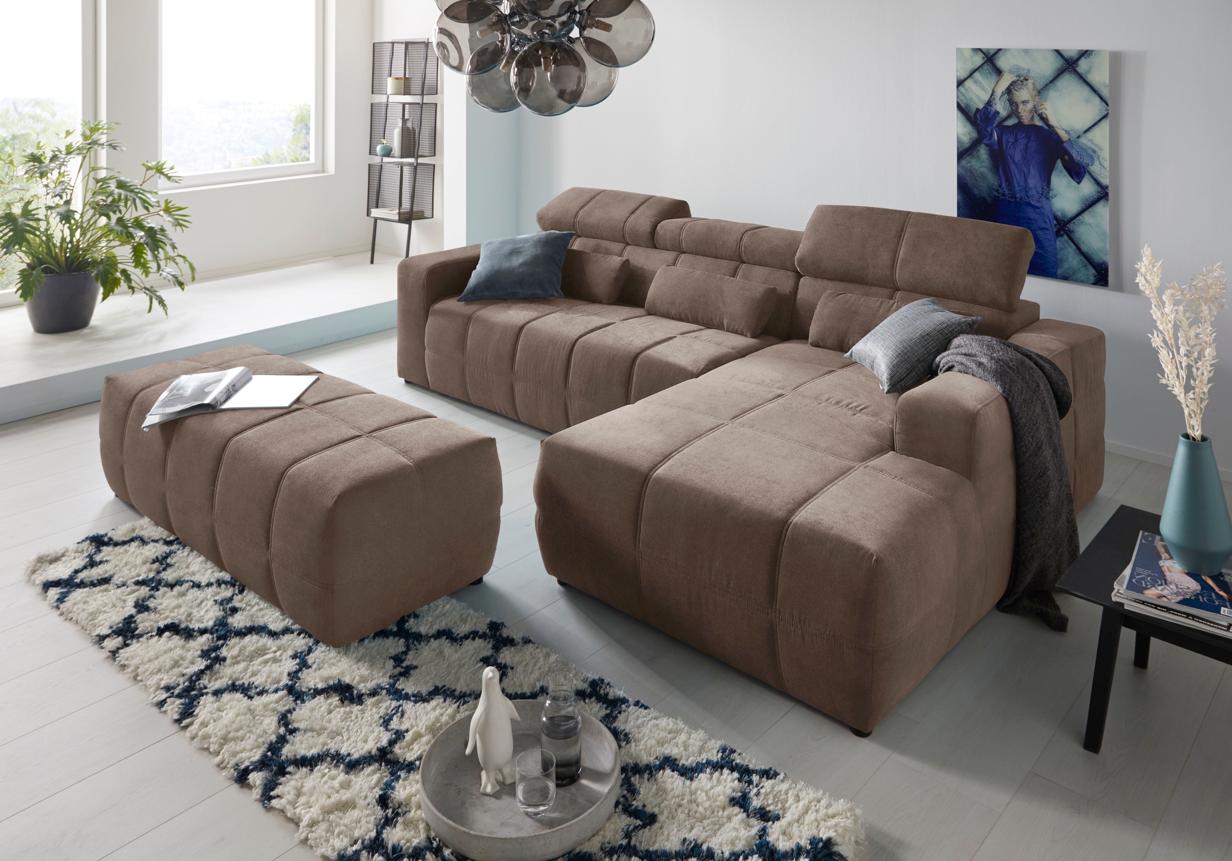 DOMO collection Ecksofa »Brandon Sitzbelastung 140 kg, große Ausführung, B/T/H: 289/177/80 cm«, mit Kopfteilverstellung, wahlweise Sitztiefenverstellung, L-Form