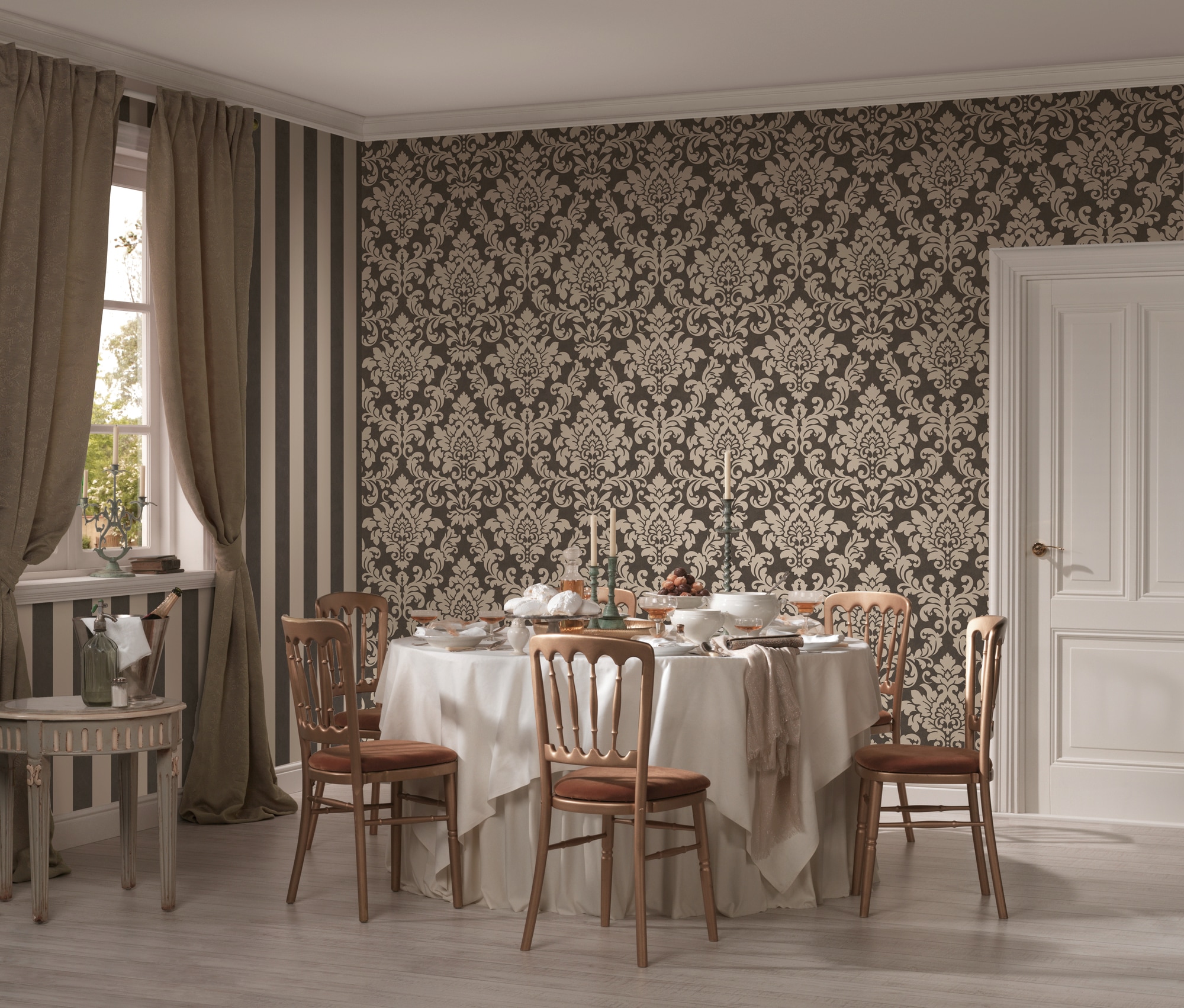 living walls Vliestapete »Trendwall mit Ornamenten barock«, Barock, Glitzertapete Ornament Tapete Barock