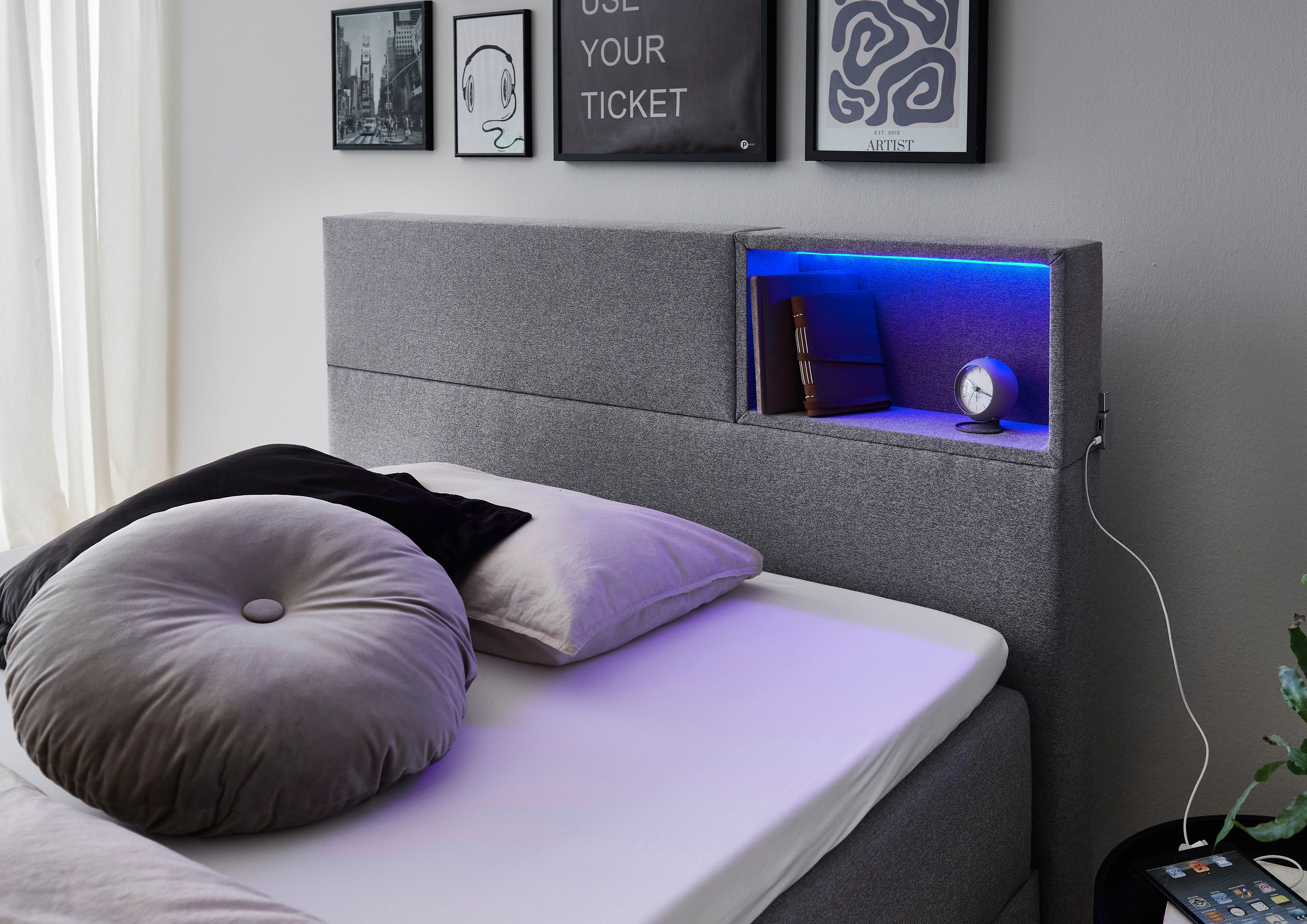 meise.möbel Boxspringbett »Caja mit Bettkasten und Topper«, mit LED ausgestattetes Ablagefach im Kopfteil