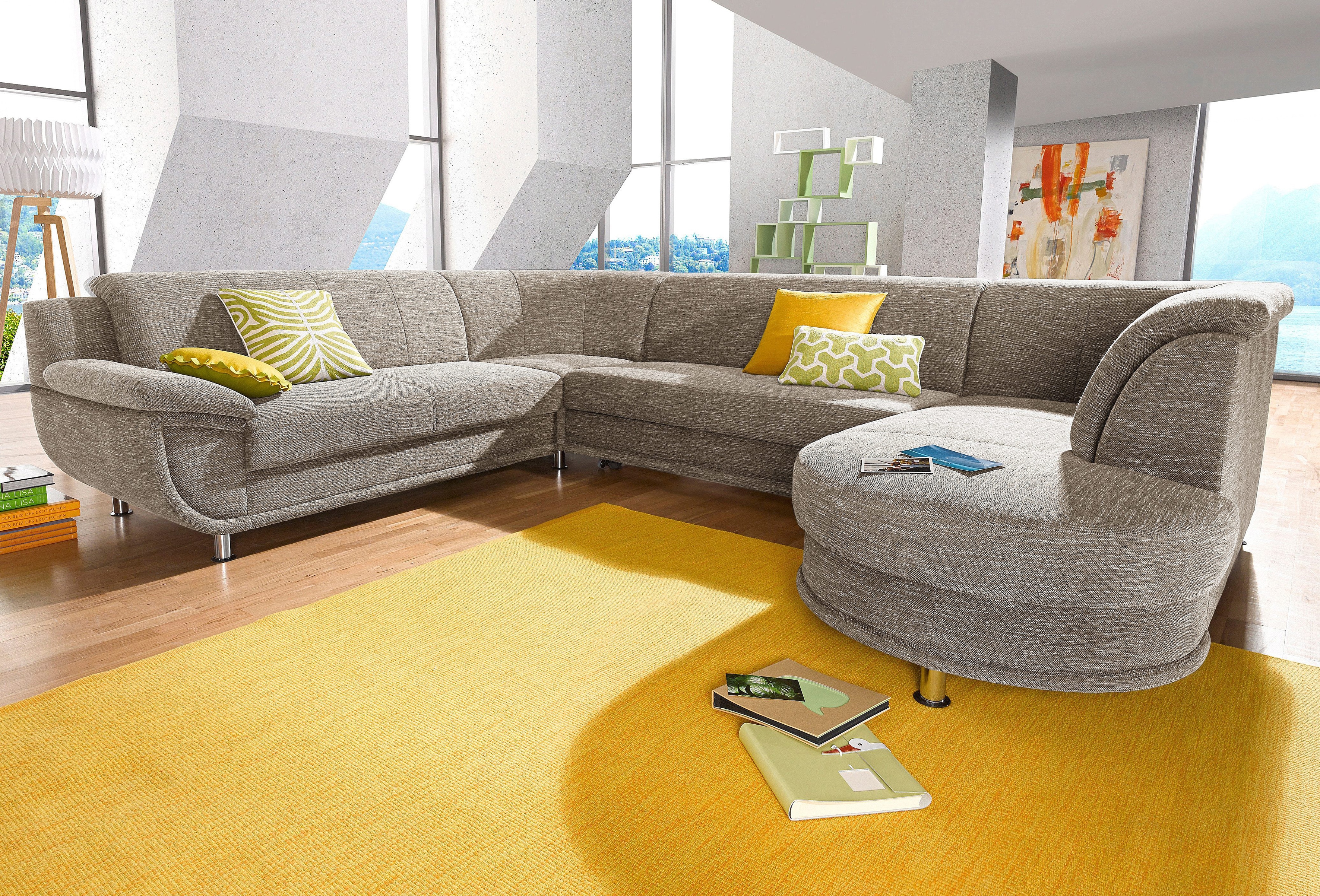 TRENDMANUFAKTUR Wohnlandschaft "Rondo, wahlweine mit Federkern, Breite 320cm, U-Form" mit Schaumstoffpolsterung, mit Bettfunktion