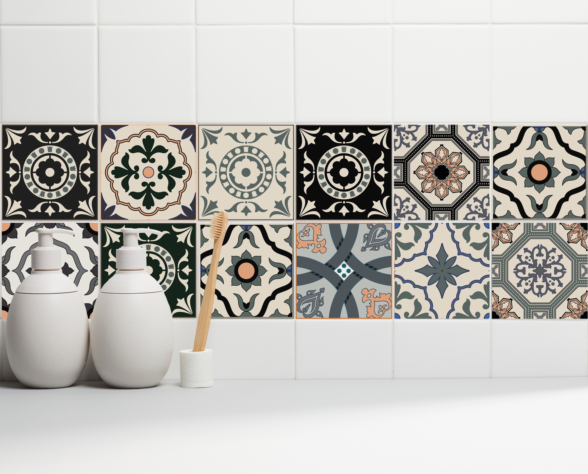 Thumbnail - Home affaire Fliesenaufkleber "Ornamente" Stickerfliesen, selbstklebend, Sticker, 12er Set