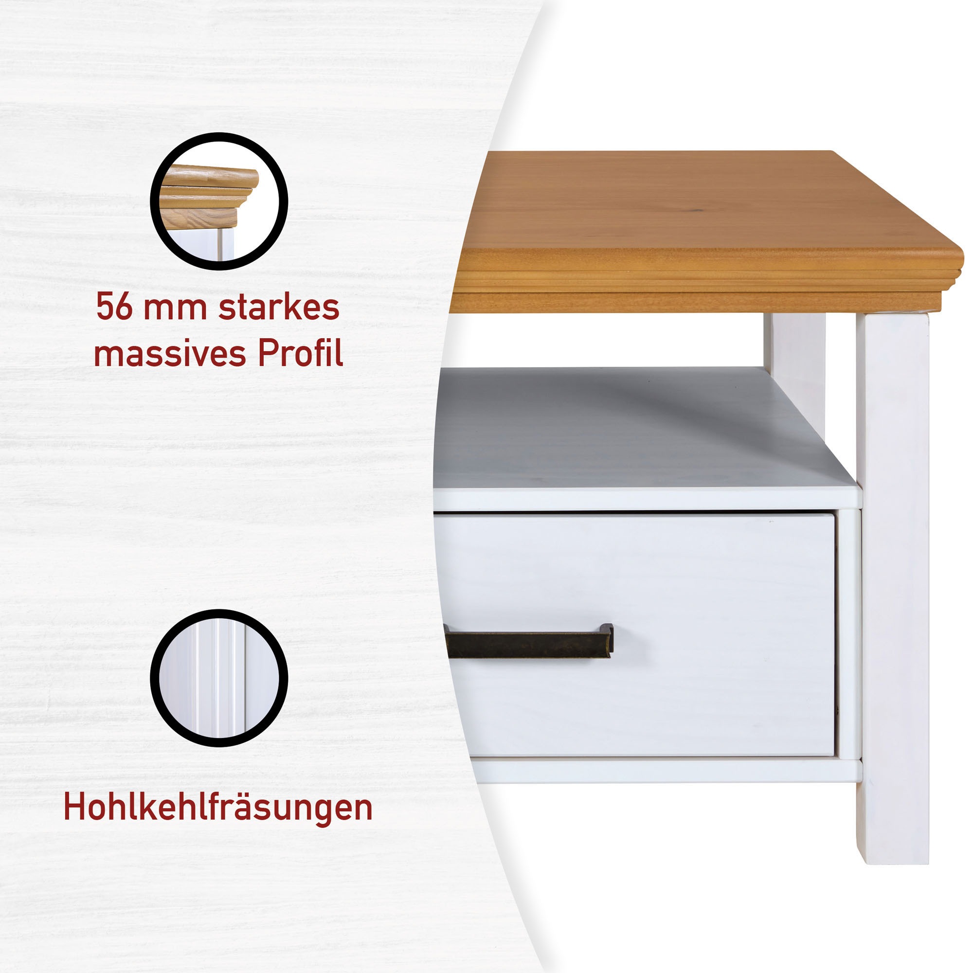 Inter Link Couchtisch »Maluno« 1 Stk. tlg. Kiefer Massiv, Soft-Close, Stauraum, BxTxH: ca. 119,40 x 60 x 49 cm