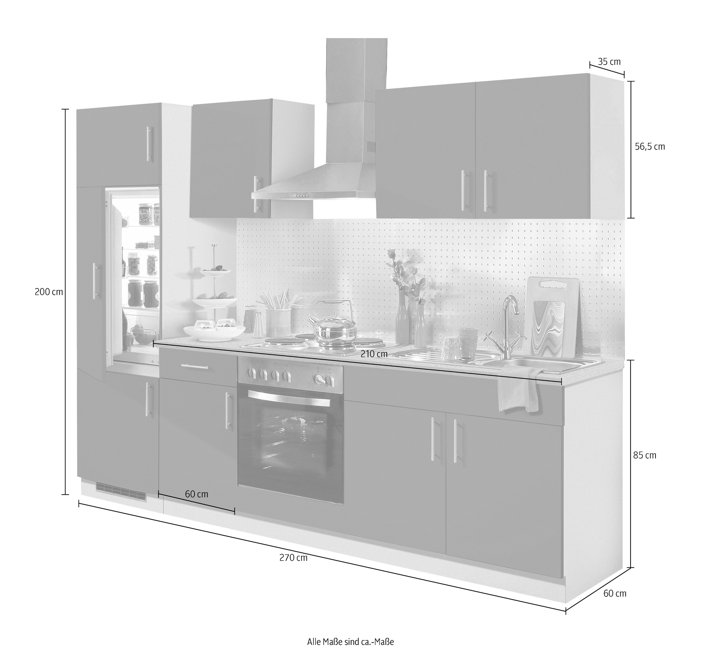 wiho Küchen Küchenzeile »Kiel«, mit E-Geräten, Breite 270 cm kaufen | BAUR