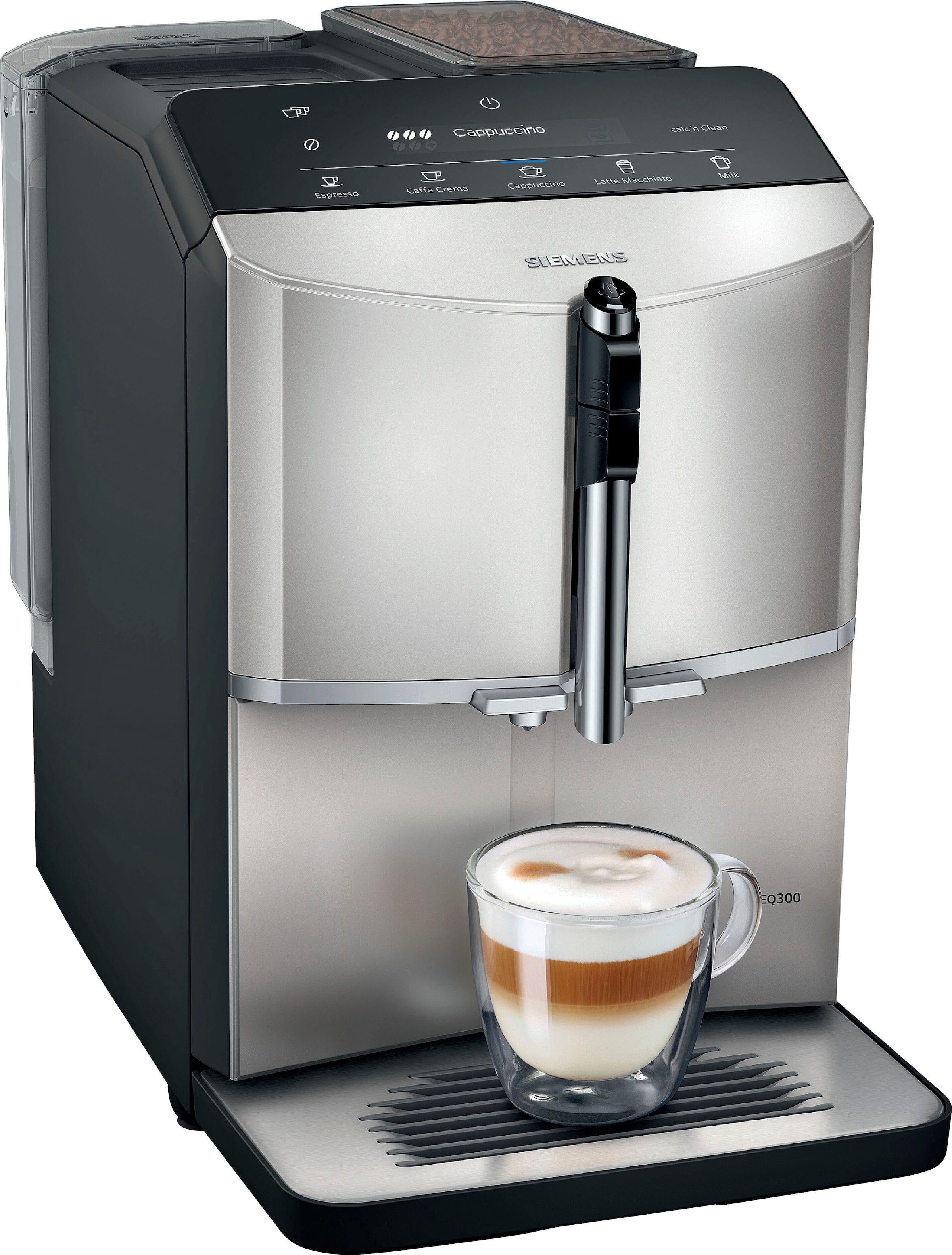 SIEMENS Kaffeevollautomat "EQ300 TF303E07, viele Kaffeespezialitäten, OneTouch-Funktion", benutzerfreundliches Display, 