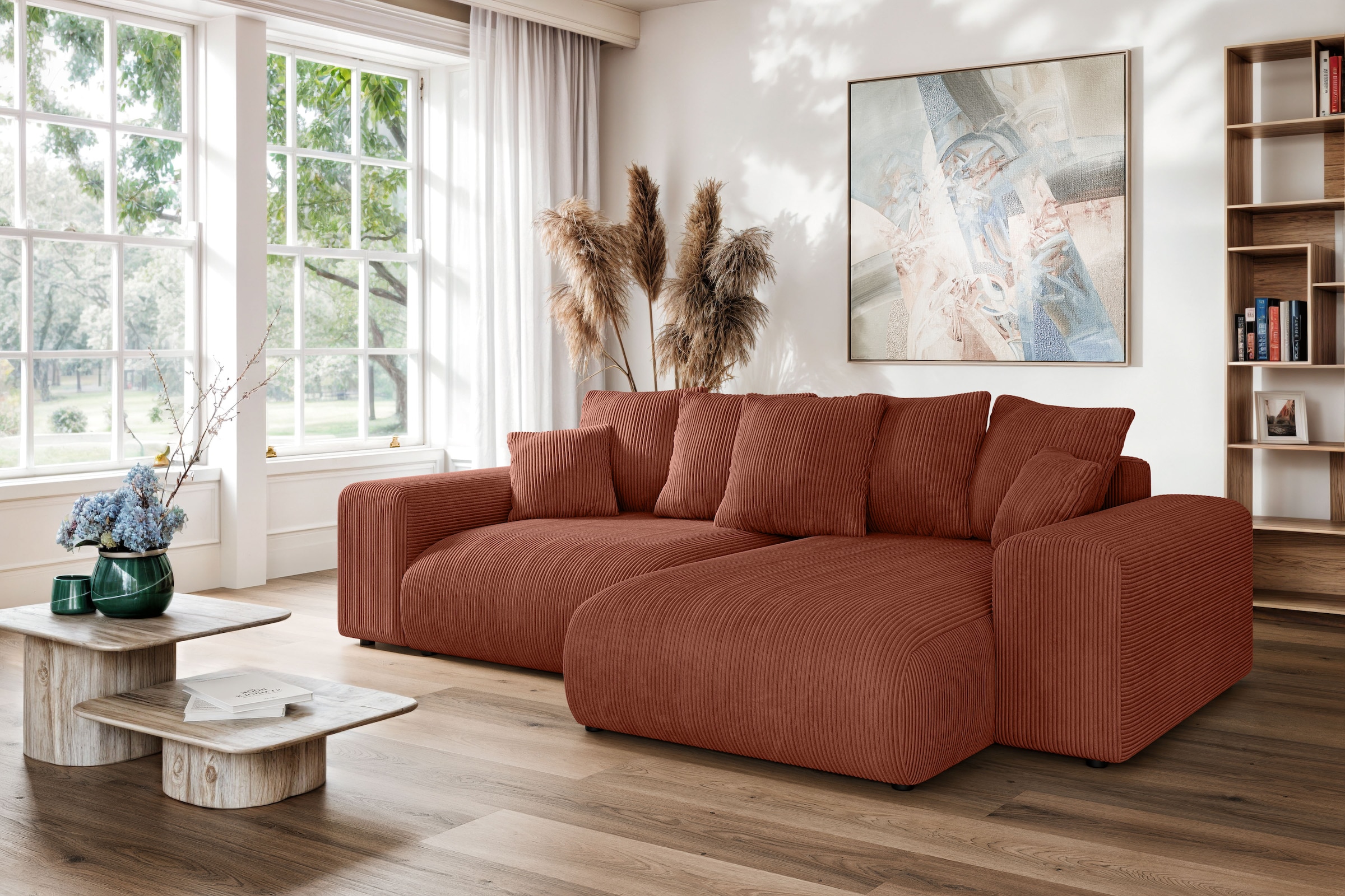 INOSIGN Ecksofa »LAKESIDE mit Bettfunktion und Bettkasten, B/T/H 257/166/84 cm«, L-Form, Recamiere beidseitig montierbar, Wellenunterfederung