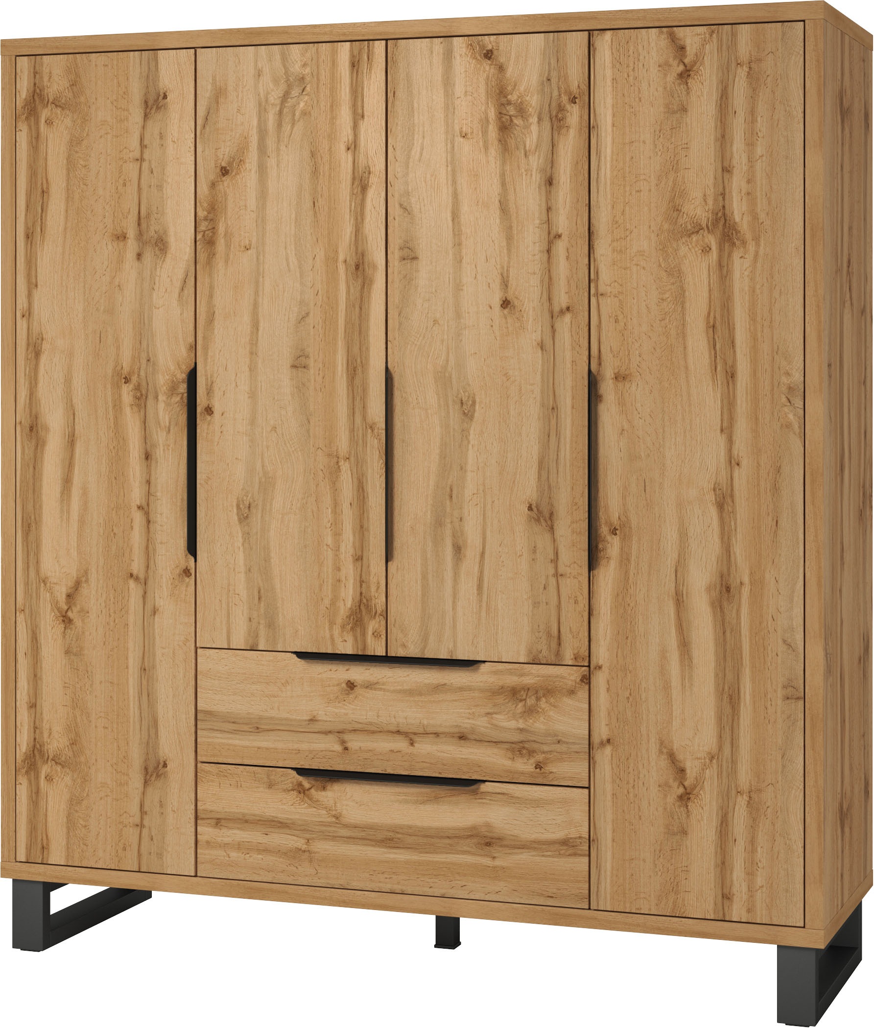 Home affaire Drehtürenschrank "Bronne,Breite 191 cm, Kleiderschrank inclusive Innenausstattung" Kleiderschrank, 2 Schubkästen, Metallgriffe, Garderobe