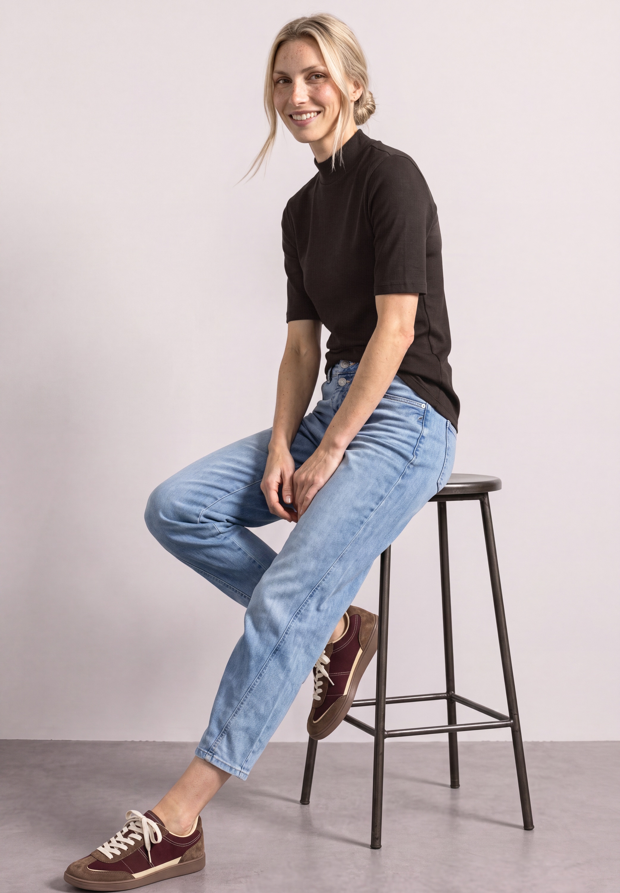 STREET ONE Kurzarmshirt Sommershirt mit Turtelneck / Ripp-Strick