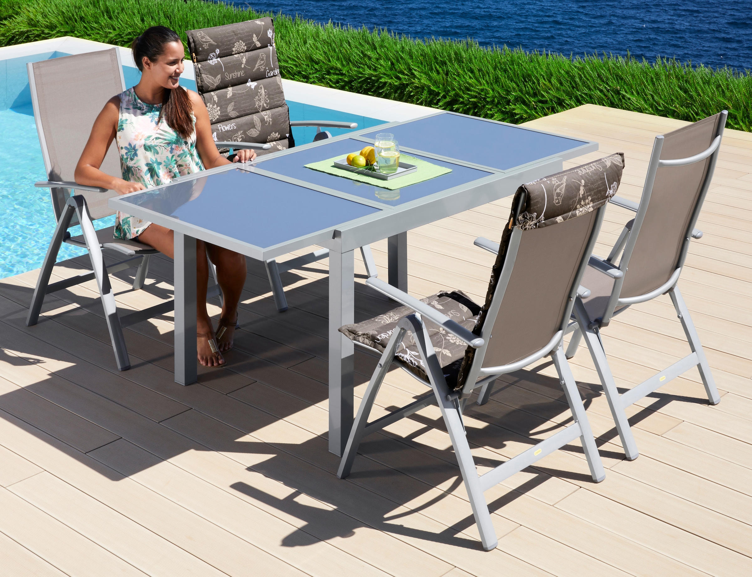 Tisch | 4 Alu/Textil 90x120-180 BAUR tlg.), (5 MERXX Klappsessel, ausziehbar »Amalfi«, cm, Garten-Essgruppe