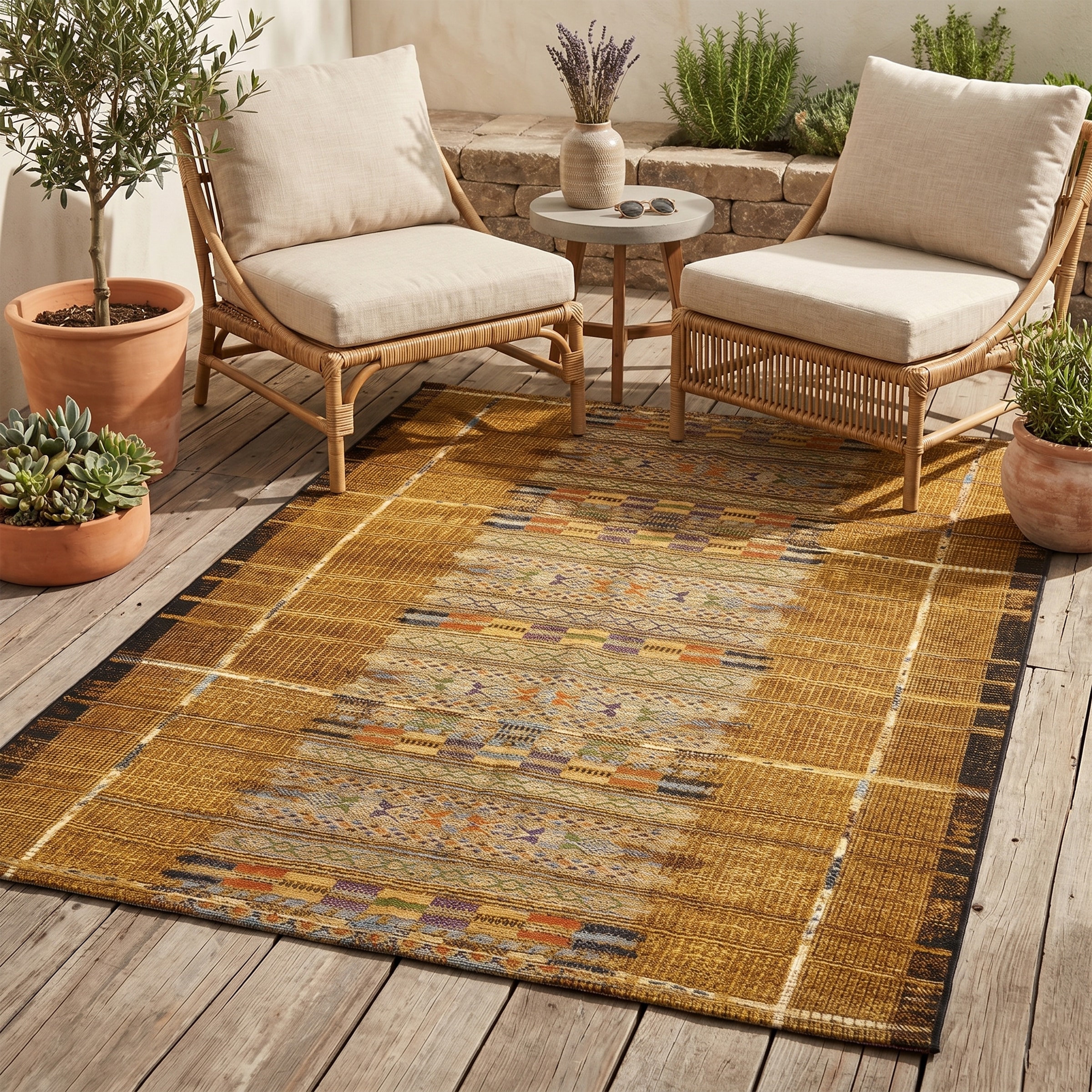 Gino Falcone "Outdoor-Africa 38" rechteckig 5 mm Höhe Flachgewebe, Ethno Style, In- und Outdoor geeignet