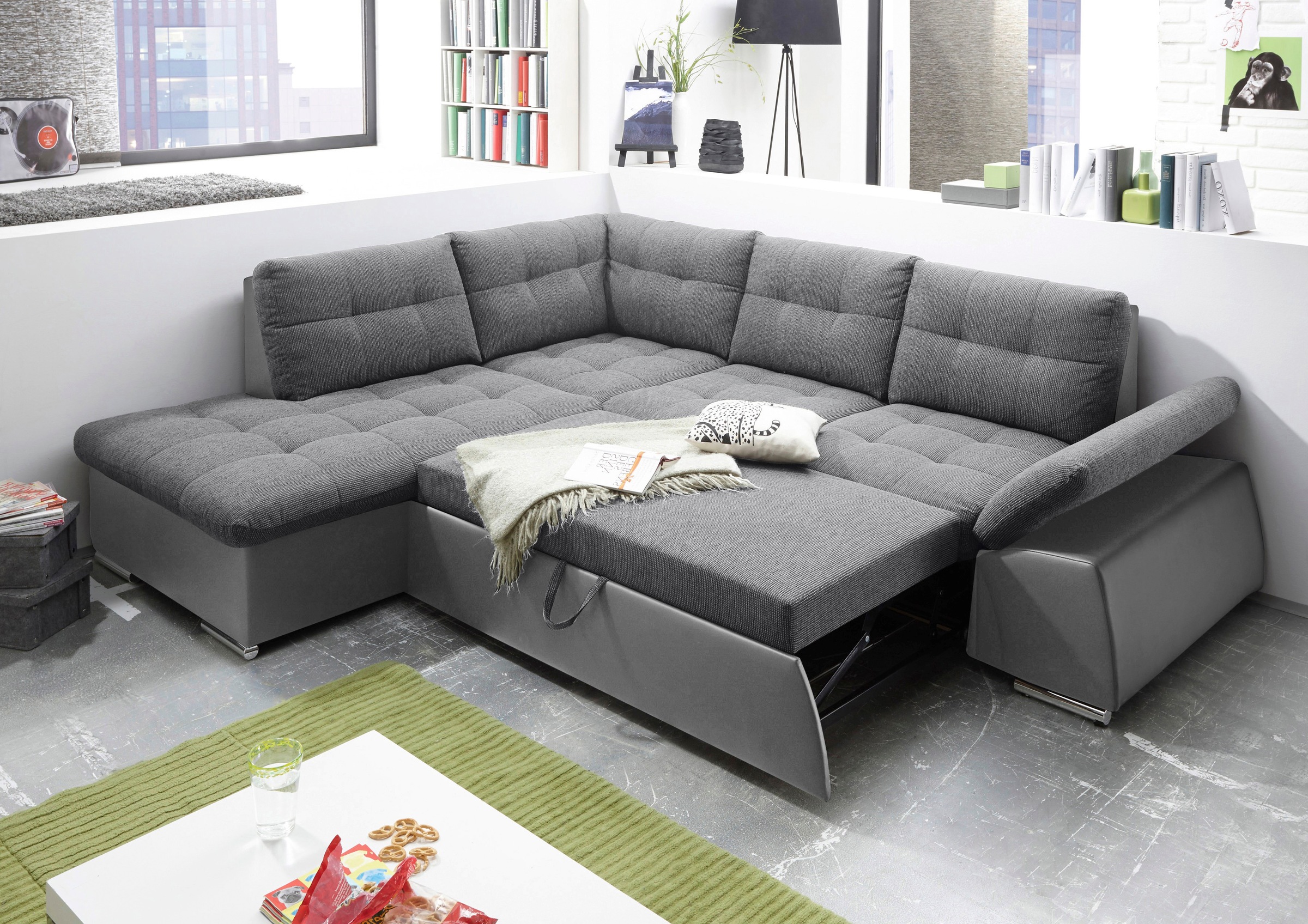 ED EXCITING DESIGN Ecksofa »Jakarta L-Form«, mit Bettfunktion, Armteilverstellung, Kopfstützen & 2 Nierenkissen