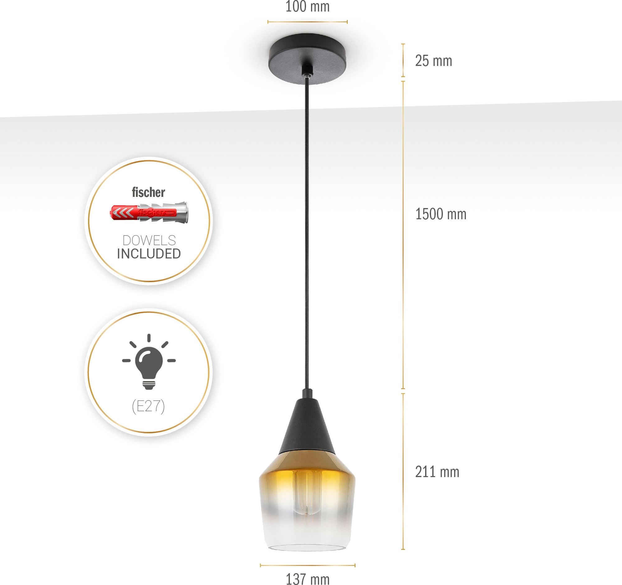 | Vintage Home Pendelleuchte E27 Lampenschirm BAUR Industrial Deckenlampe Modern Paco Glas »DIANA«, Esstisch