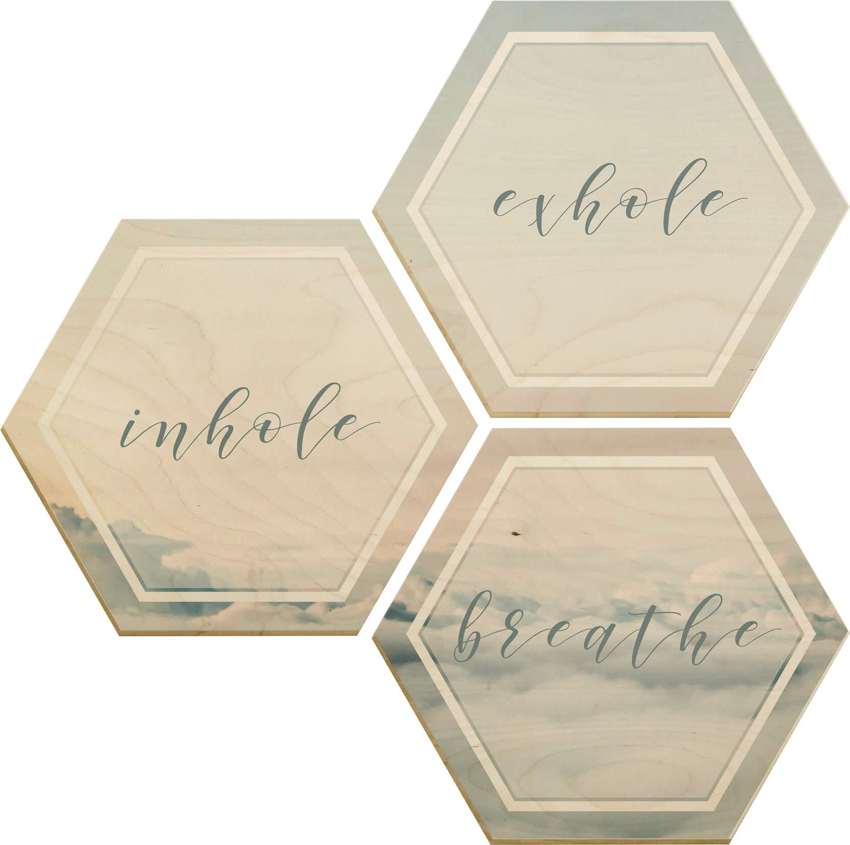 Wall-Art Holzbild »Inhale Exhale Breathe«, (Set, Dekoratives Bild), Holzposter Collage