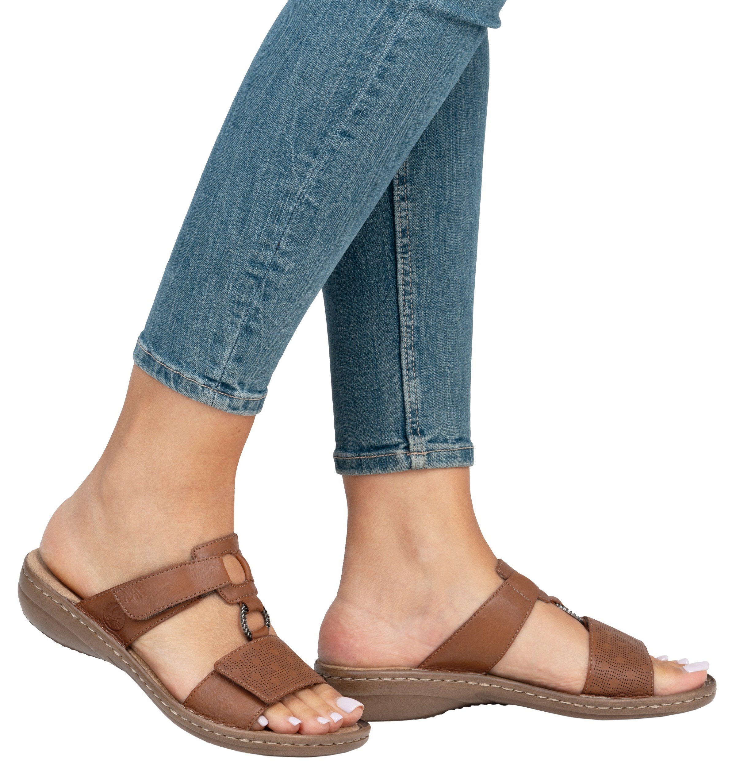 Rieker Pantolette, Sommerschuh, Strandschuh, Klettschuh mit Perforation