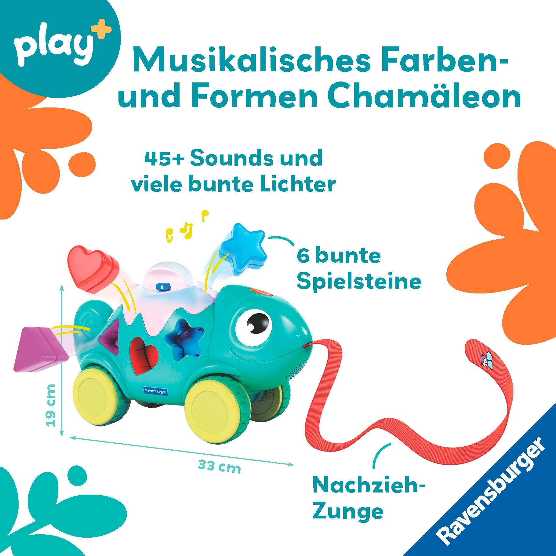 Ravensburger Steckspielzeug »Play+ Musikalisches Farben & Formen Chamäleon«, Made in Europe