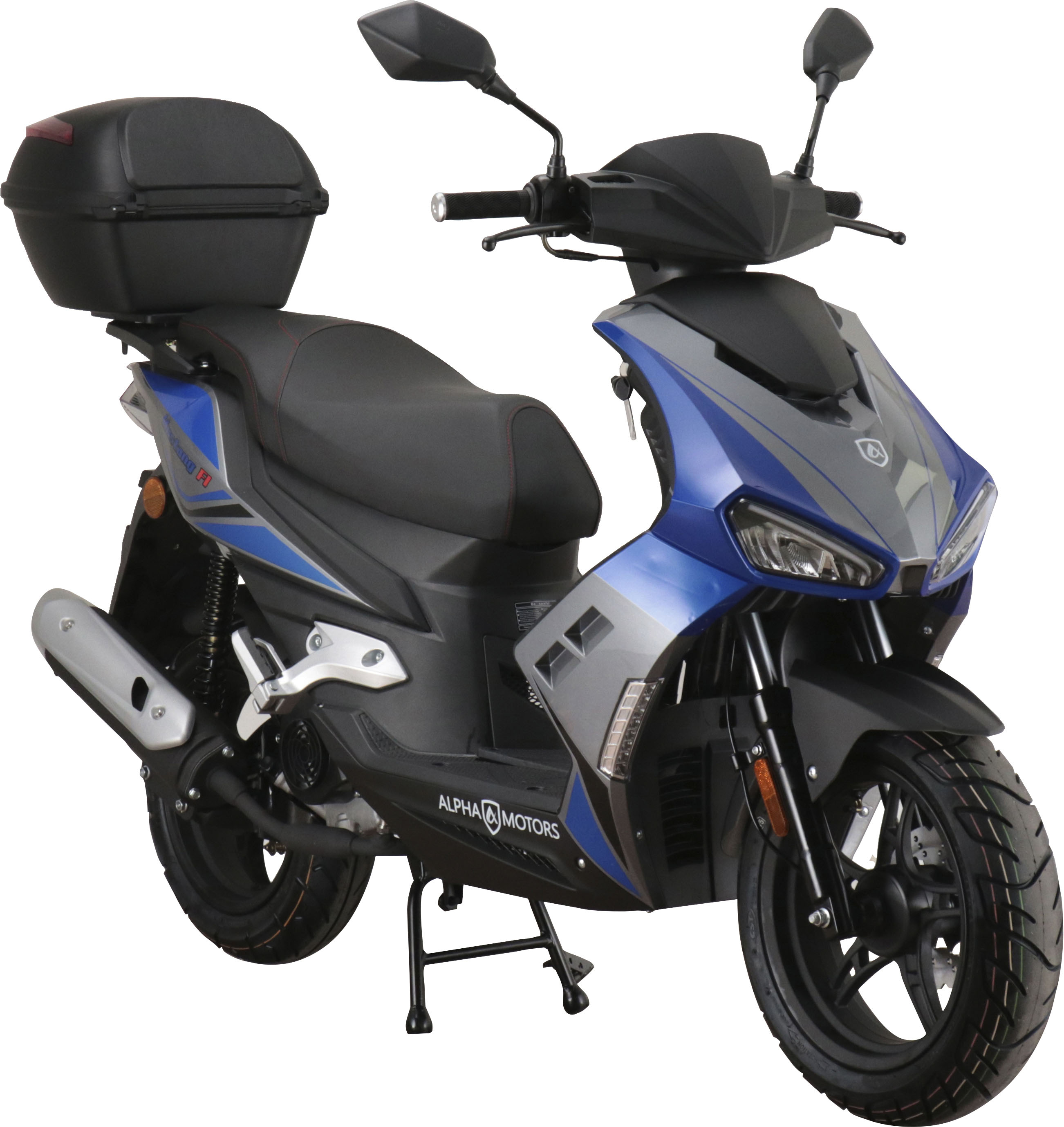 Alpha Motors Motorroller "Mustang FI" 50 cm³ 25 km/h Euro 5 2,72 Set, mit Topcase, mit USB-Anschluss und Lenkerschloss, sportliches Design