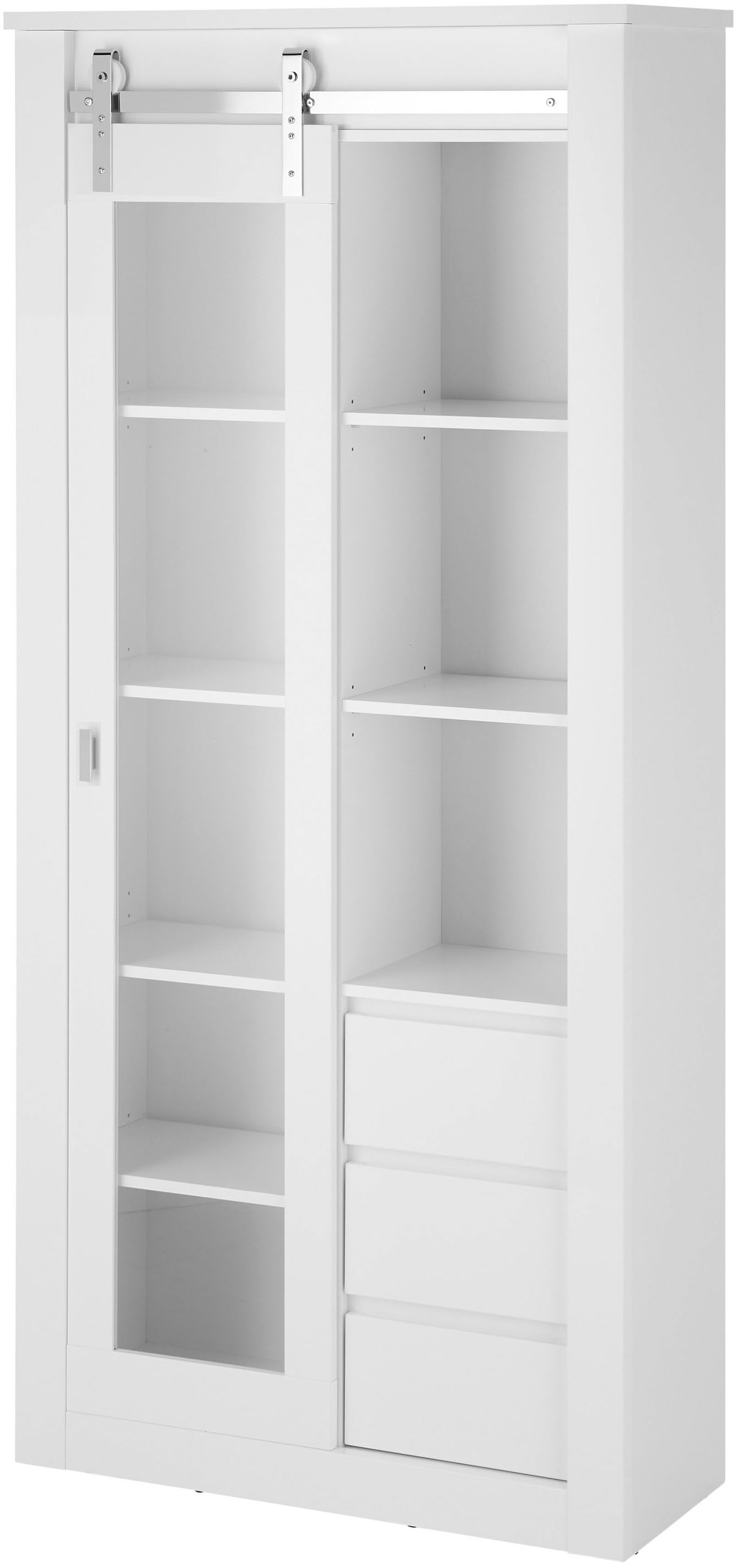 Home affaire Vitrine »Daytona, moderner Hochschrank, Glasvitrine in Weiß Hochglanz« mit Schiebetürenbeschlag in Chrom-Optik, ausreichend Stauraum