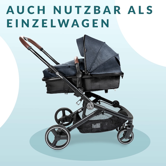 BabyGo Zwillingswagen »Twinner, Grey melange«, inkl. 2 Regenhauben, 2  Nachtlichter u. Wickeltasche; Geschwisterwagen ▷ für | BAUR