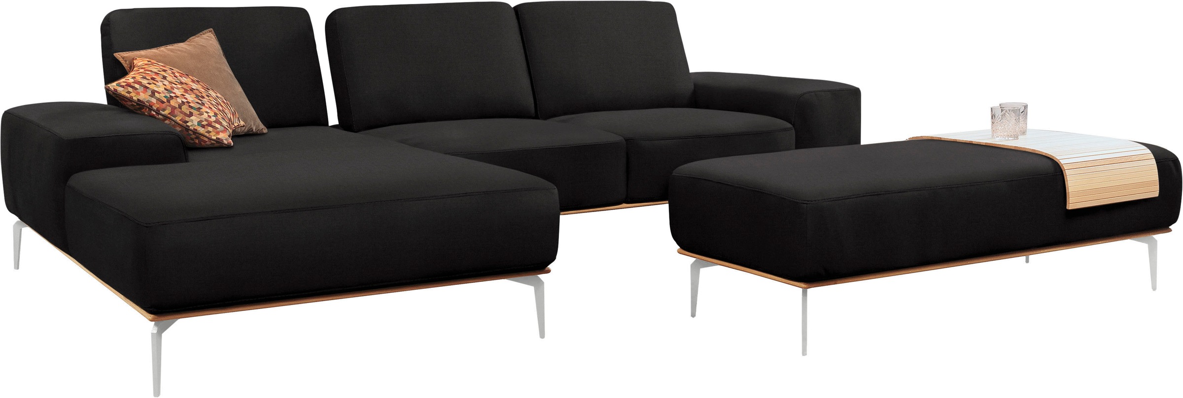 W.SCHILLIG Ecksofa »run, Designsofa, bequem, L-Form«, mit elegantem Holzsockel, Füße in Chrom glänzend, Breite 299 cm