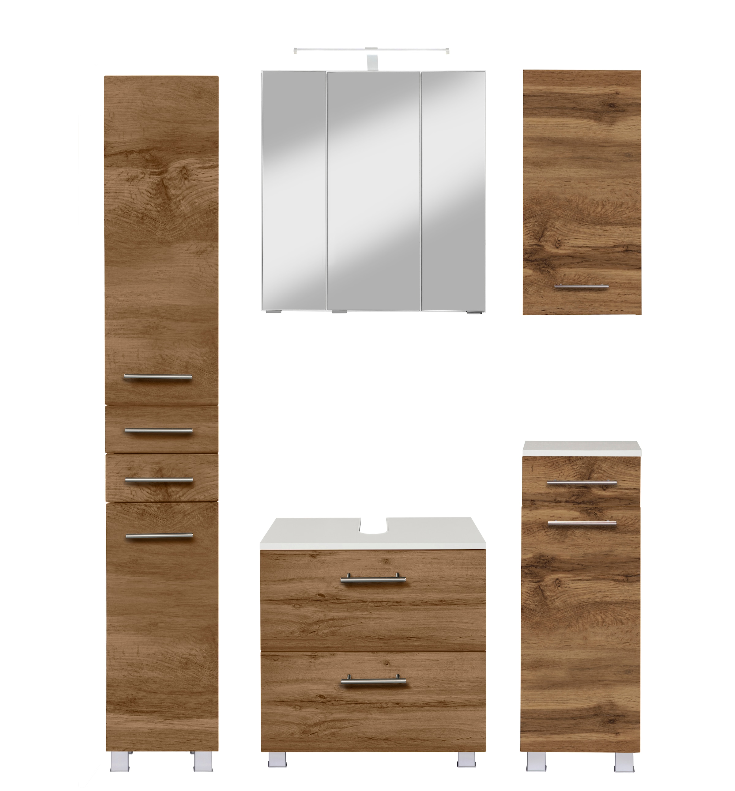 Badmöbel-Set »"Trento", Badezimmer-Set, Hängeschrank, Unterschrank, Hochschrank«, (5...