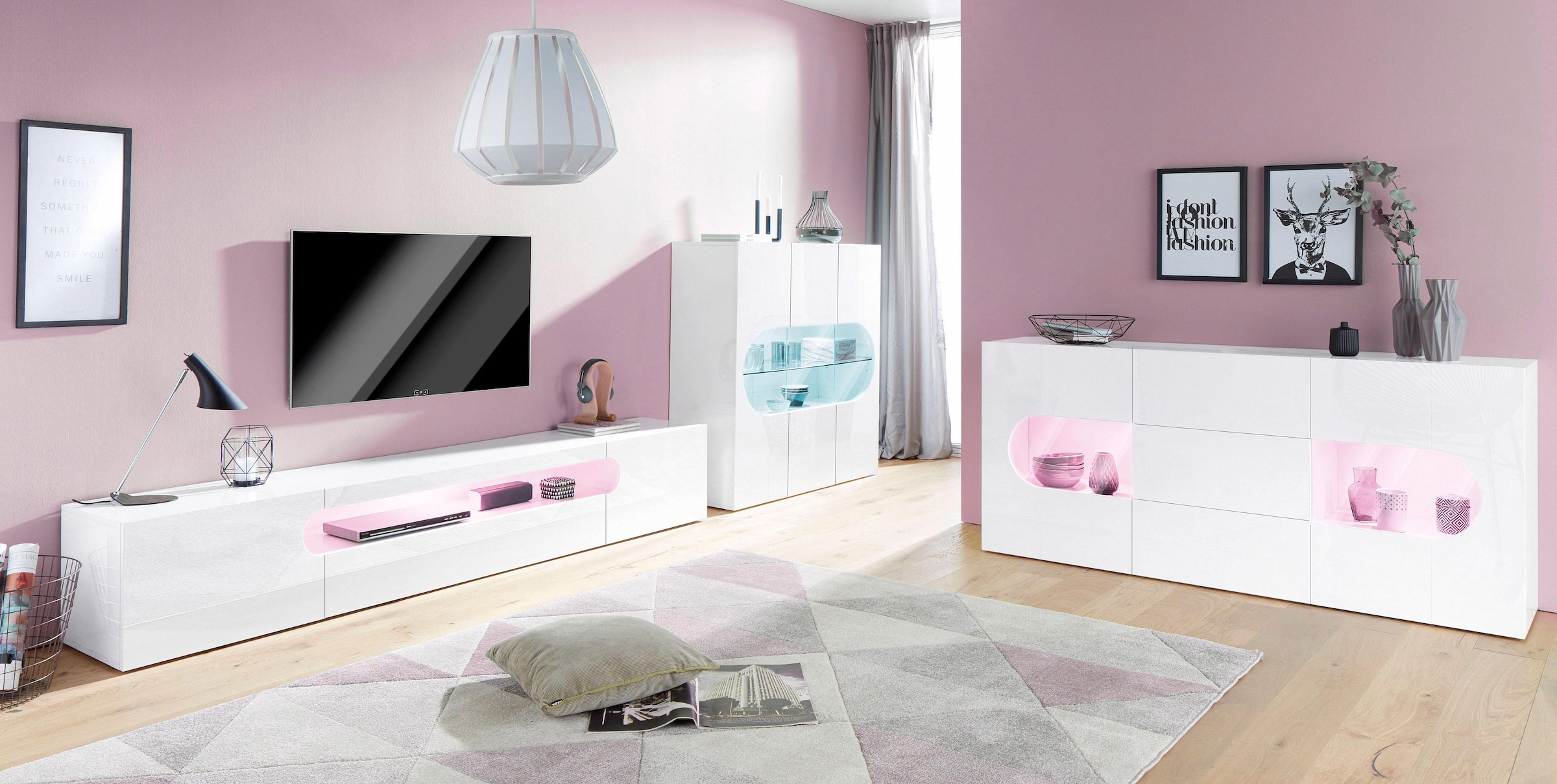 INOSIGN Lowboard »Real,TV-Kommode,TV-Möbel,Breite 240cm kompl. hochglanz lackiert«, mit 2 abgerundeten Türen, 1 Klappe, die ein ovales offenes Fach bilden