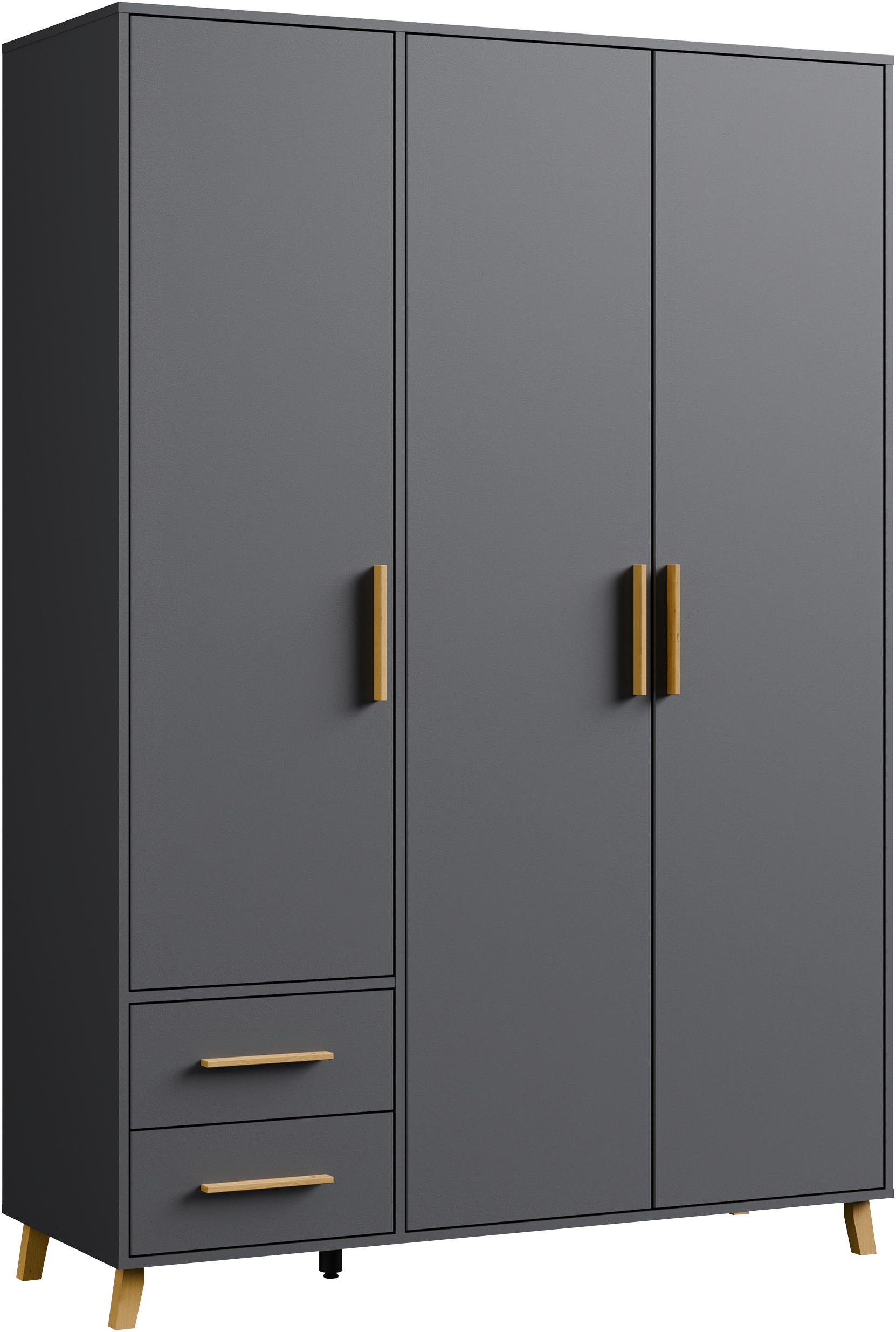 rauch "Kleiderschrank Schrank Garderobe SHINJO Breiten 93/140/187 cm" in 3 verschiedenen Ausstattungen BASIC/CLASSIC/PREMIUM, Griffe und Füße aus Massivholz mit 2 Schubladen MADE IN GERMANY