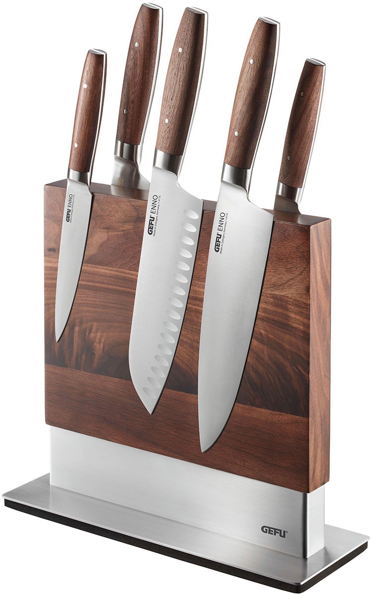 Thumbnail - GEFU Magnet-Messerblock "ENNO" 1 Stk. aus hochwertigem Walnussholz, für bis zu 10 Messern, Antirutsch Fuss