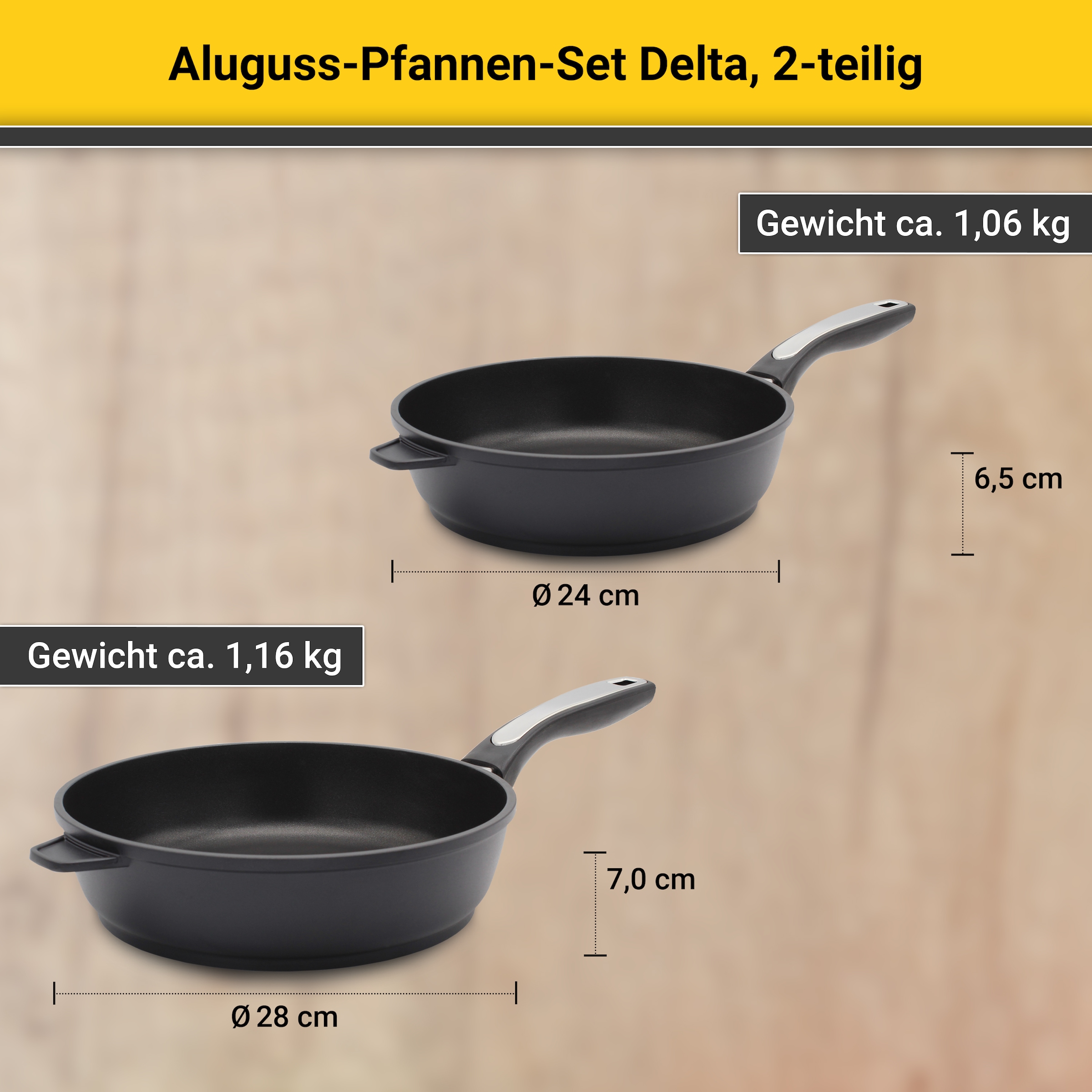 Krüger Pfannen-Set »Delta«, Aluminiumguss, (Set, 2 tlg.), Ø 24/28 cm, Induktion
