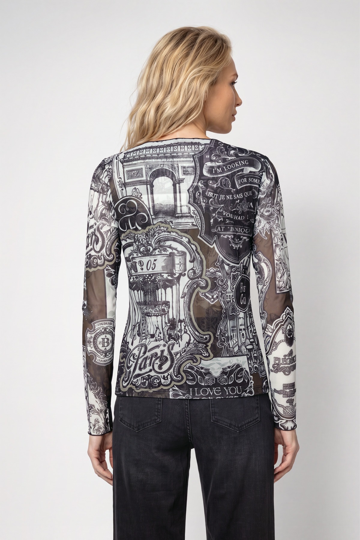Monari Langarmshirt »Shirt Emblem allover« Regular fit mit Rundhalsausschnitt
