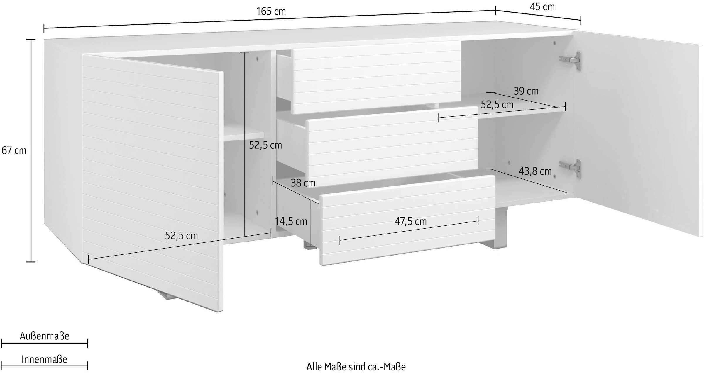 DIVENTA Sideboard, Breite 165 cm