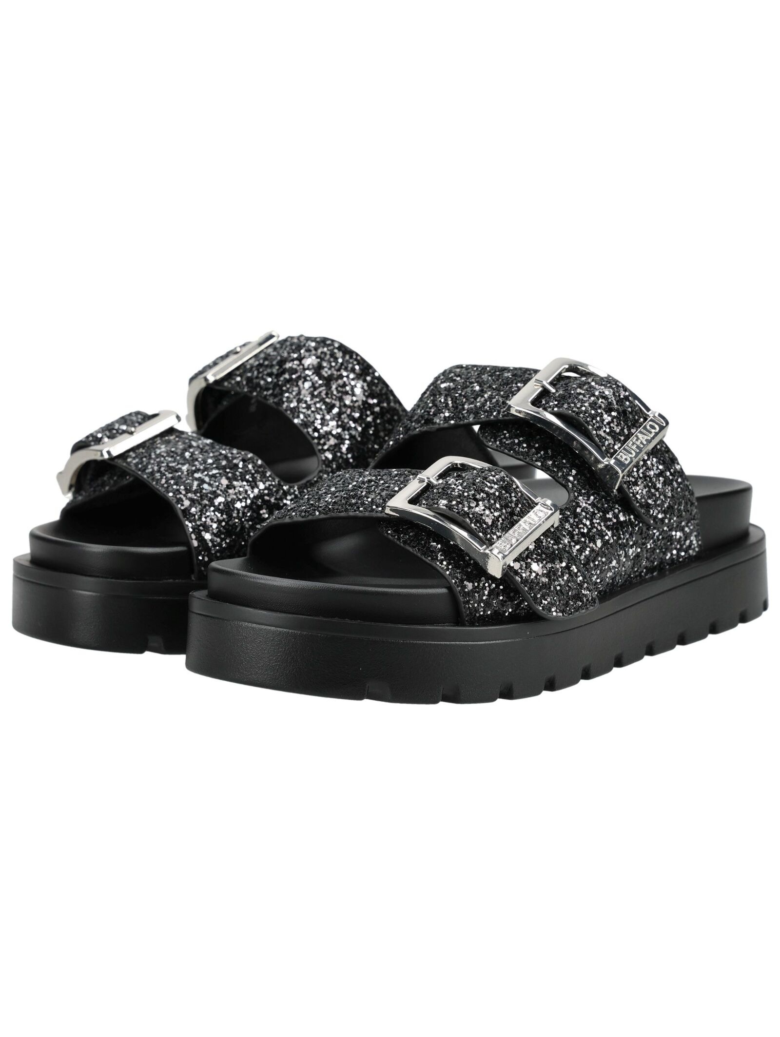 Pantolette BUFFALO "Buffalo Pantoletten Lederimitat", Damen, Gr. 37, schwarz, weiß, Lederimitat, Schuhe Pantolette 3
