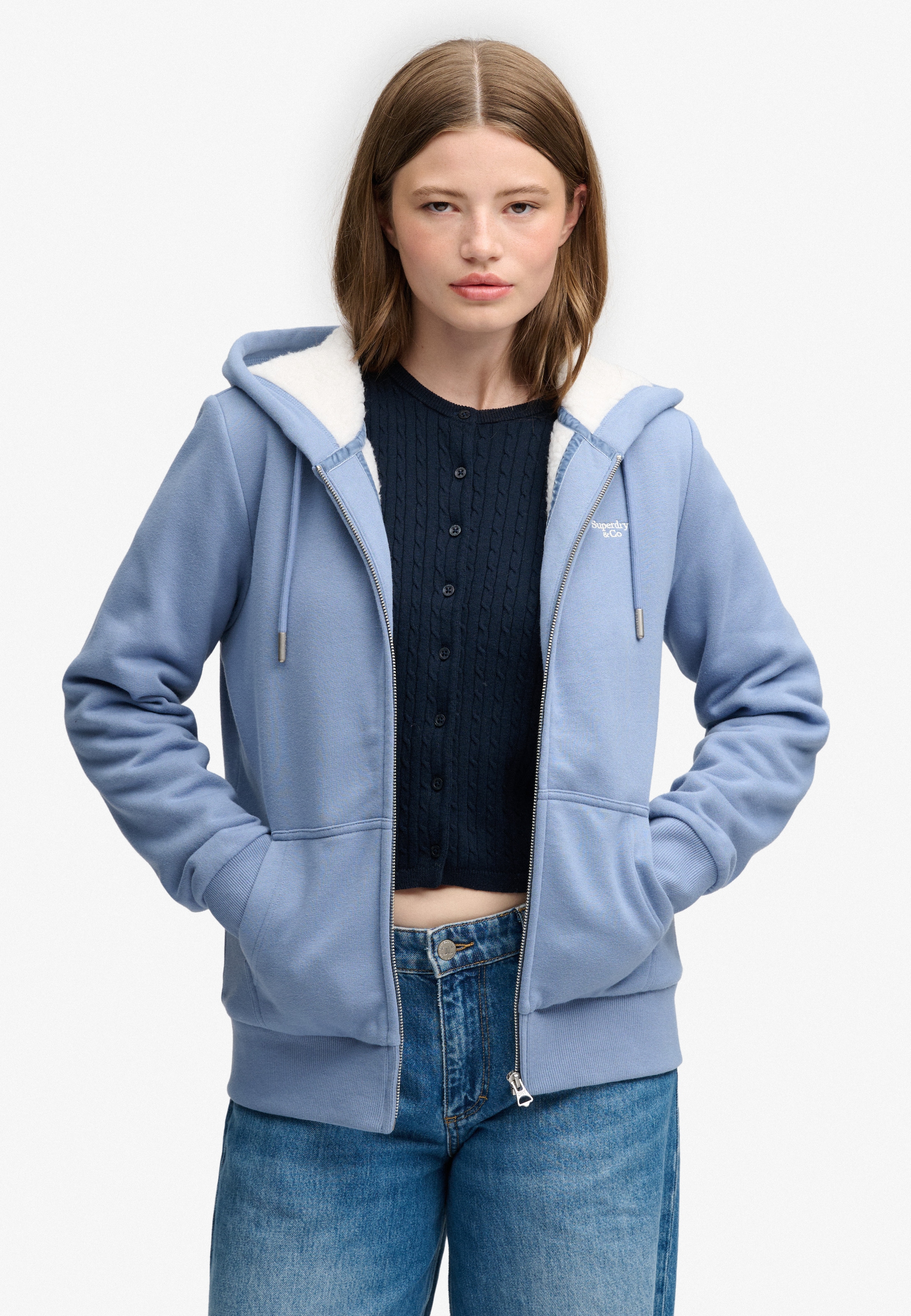 Superdry Kapuzensweatjacke »SIGNATURE EMB BORG ZIPHOOD« Baumwollmischung, relaxed fit