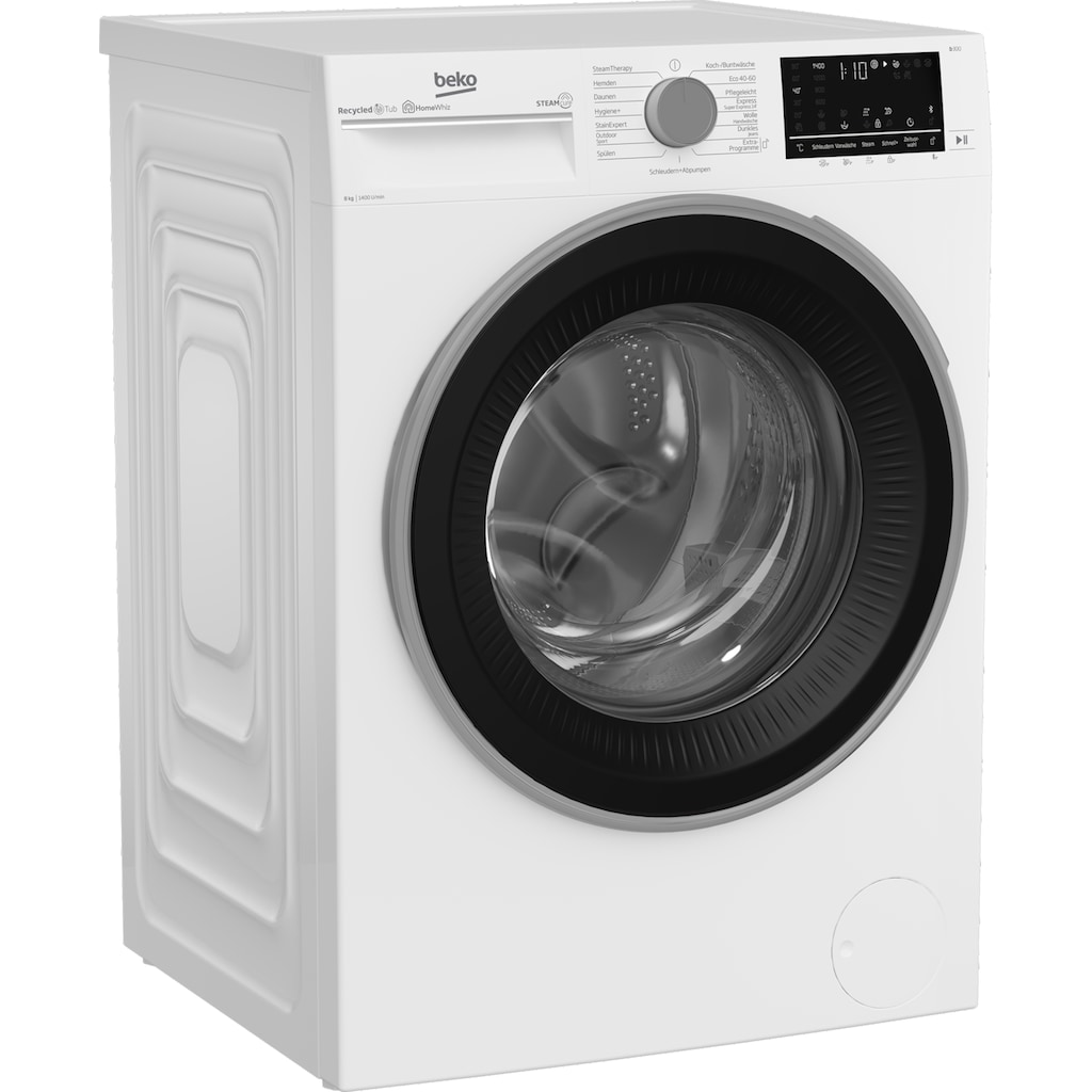 BEKO Waschmaschine, b300, B3WFU58415W1, 8 kg, 1400 U/min, SteamCure - 99% allergenfrei