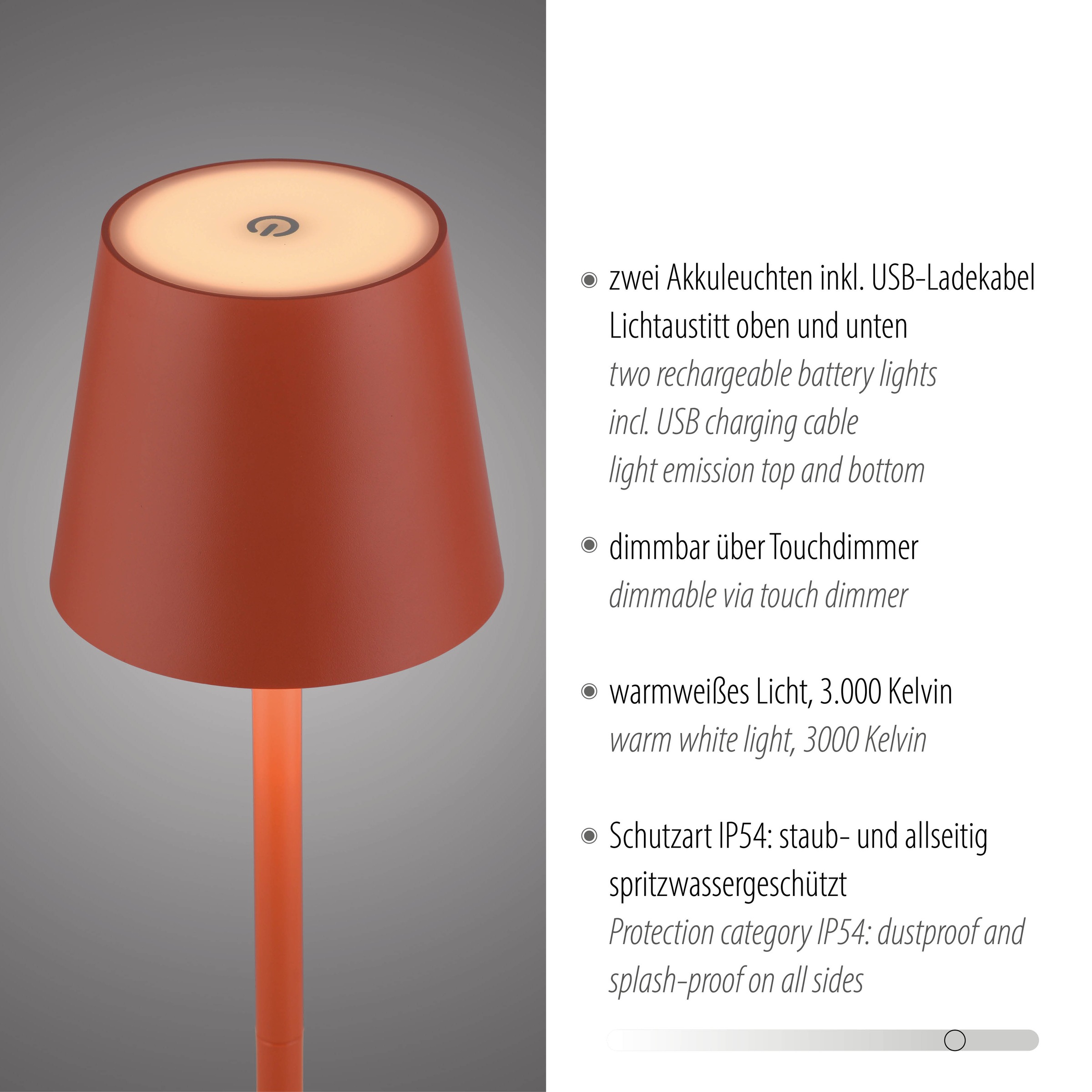 JUST LIGHT LED Tischleuchte »EURIA, 2er Set« LED-Board 2 Stk. Warmweiß LED Akku Tischlampe