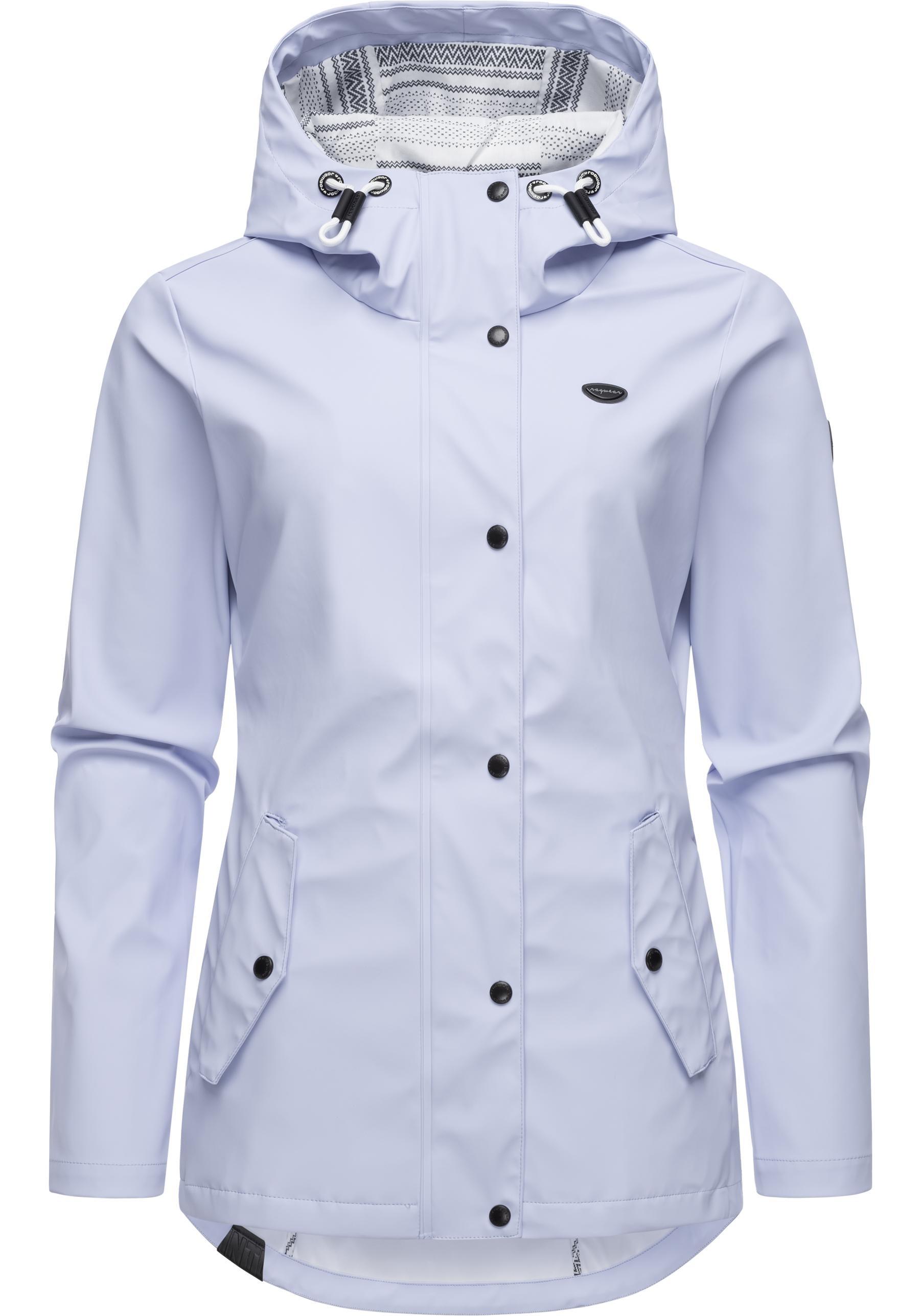 Regenjacke RAGWEAR "YM-Marge", Damen, Gr. L (40), blau (himmelblau), Obermaterial: 100% Polyester; Innenfutter: 100% Polyester, tailliert Po-bedeckend, Ärmel ohne Ärmelschlitz normaler Saum, Jacken Regenjacke, stylische Übergangsjacke mit großer Kapuze 3
